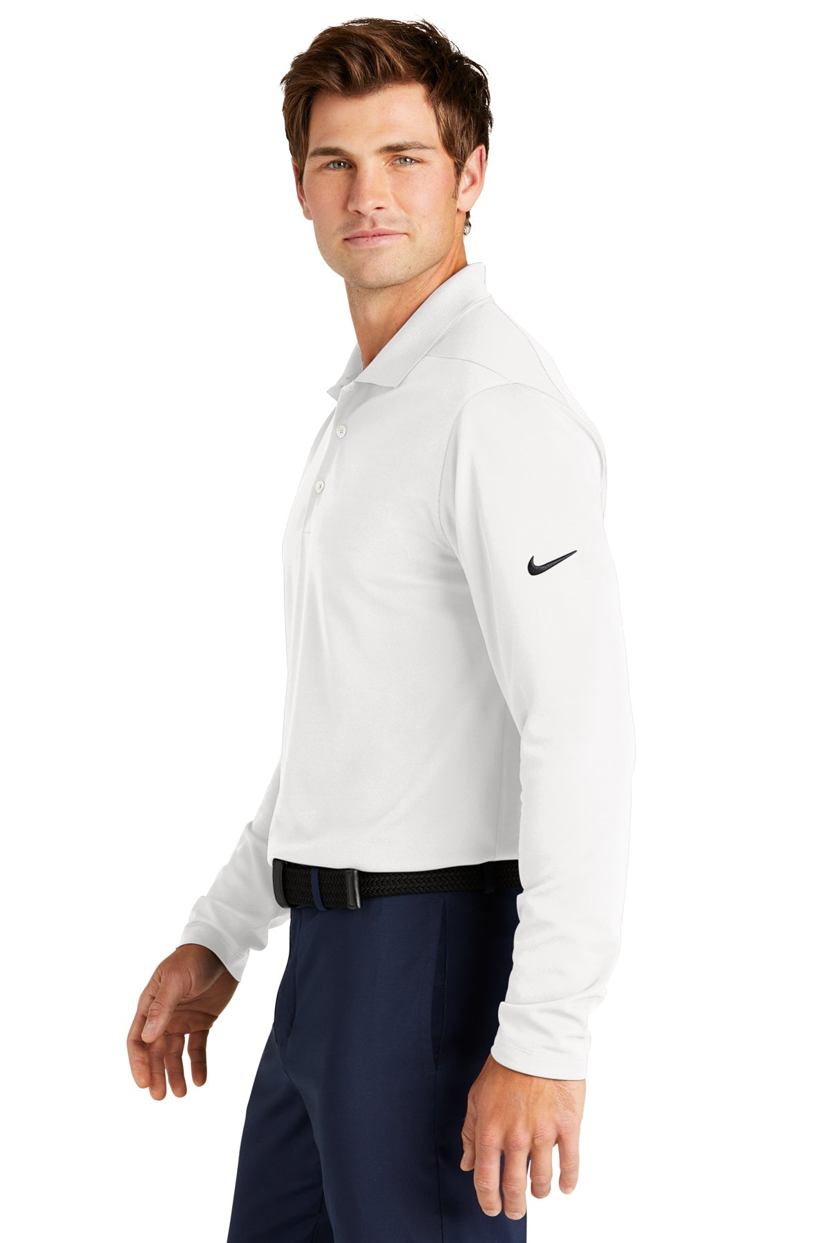 Custom Nike Dri-FIT Micro Pique 2.0 Long Sleeve Polo White