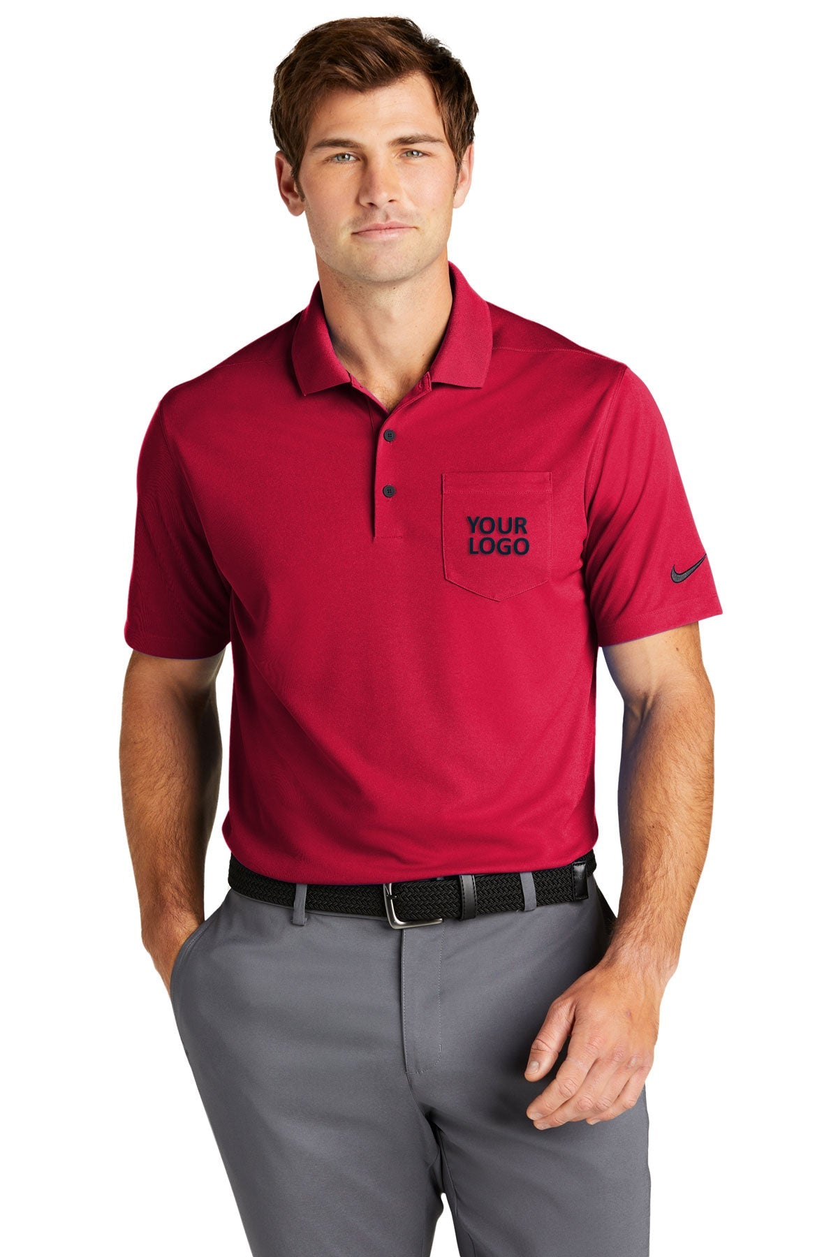 Nike University Red NKDC2103 custom logo polo shirts embroidered