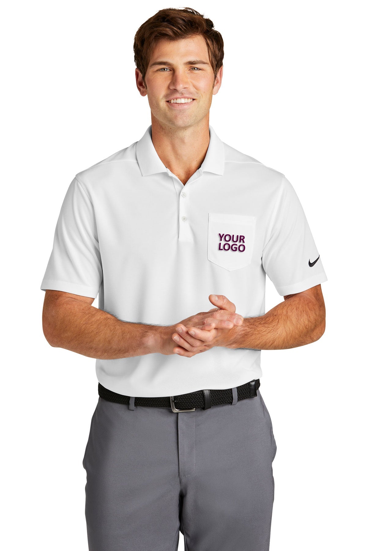 Nike White NKDC2103 custom logo polo shirts embroidered