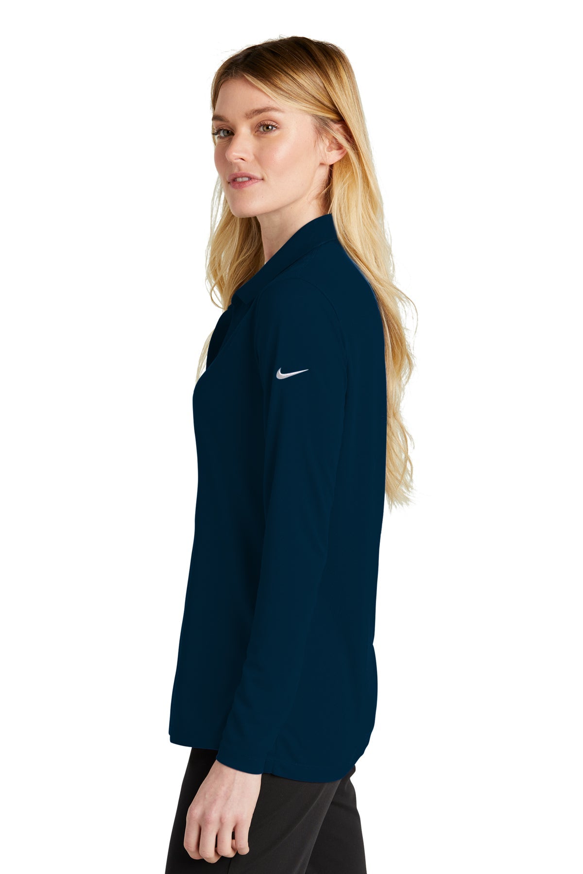 Nike Ladies Dri-FIT Micro Pique Long Sleeve Custom Polos, Navy