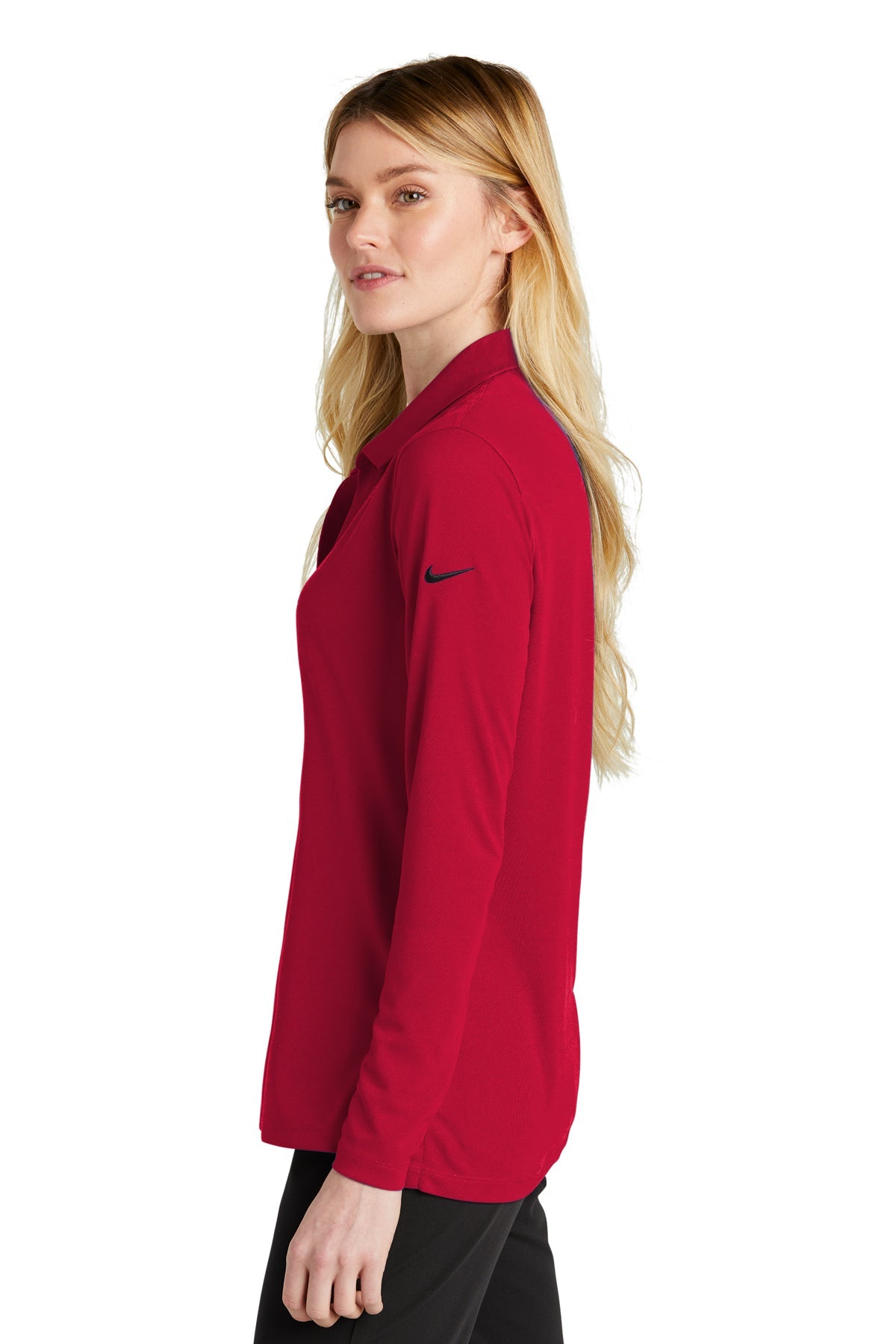 Nike Ladies Dri-FIT Micro Pique Long Sleeve Custom Polos, University Red