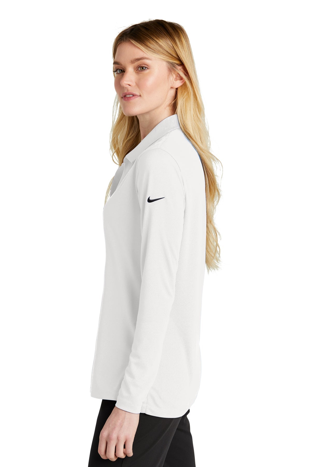 Nike Ladies Dri-FIT Micro Pique Long Sleeve Custom Polos, White