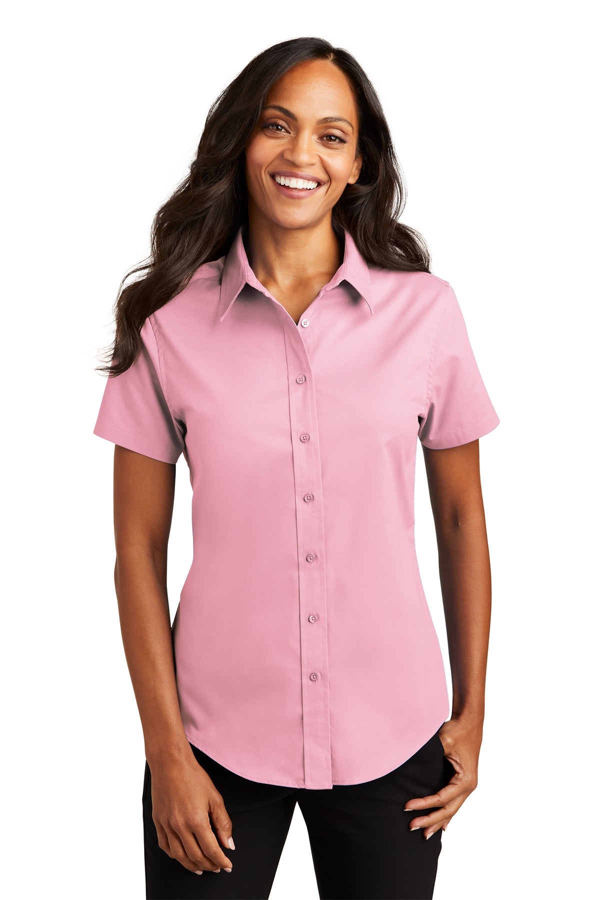 Branded Port Authority Ladies Short Sleeve Shirt Light Pink Branded Port Authority Ladies Short Sleeve Shirt Light Pink