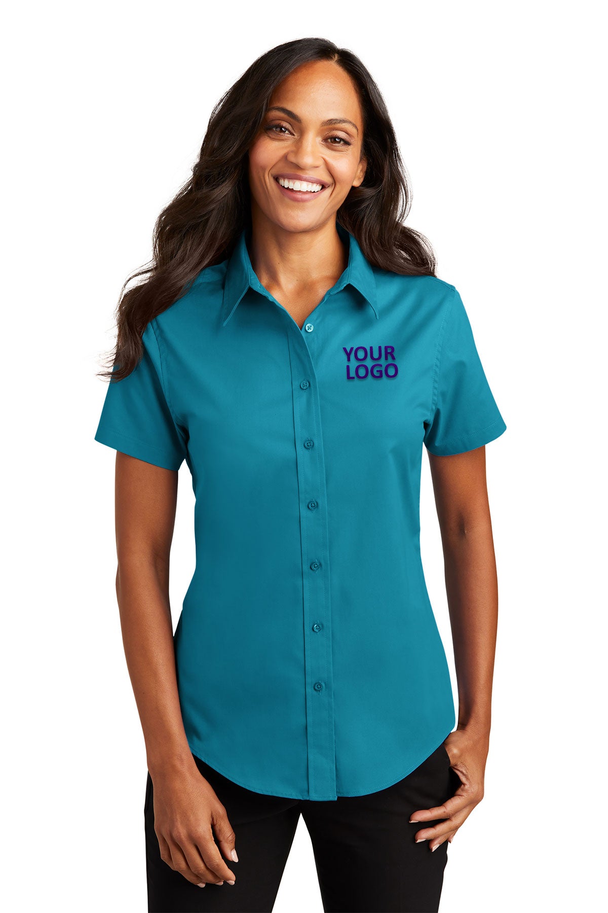 Port Authority Teal Green L508 work shirts with logo