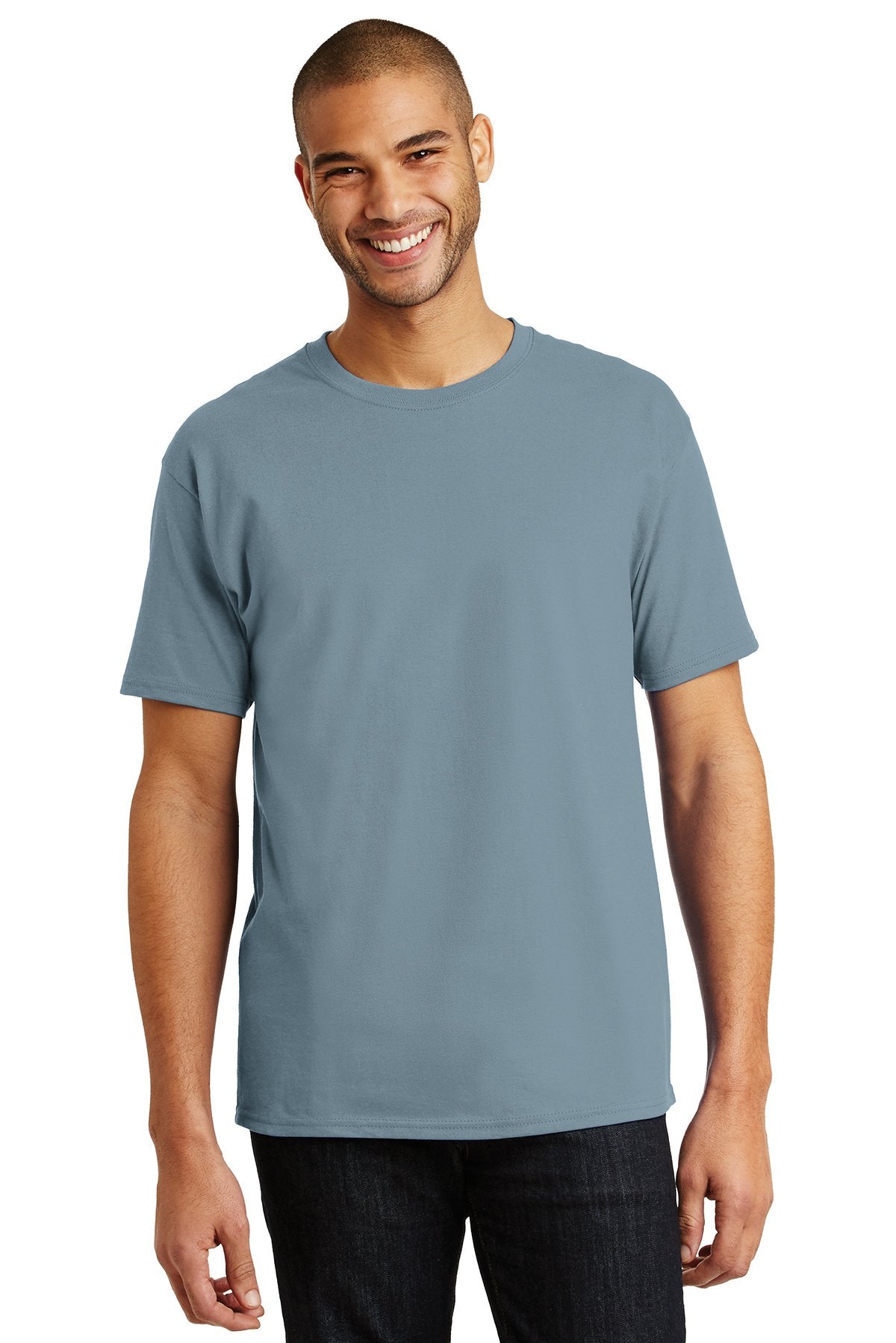 hanes tagless cotton t shirt 5250 stonewashed blue