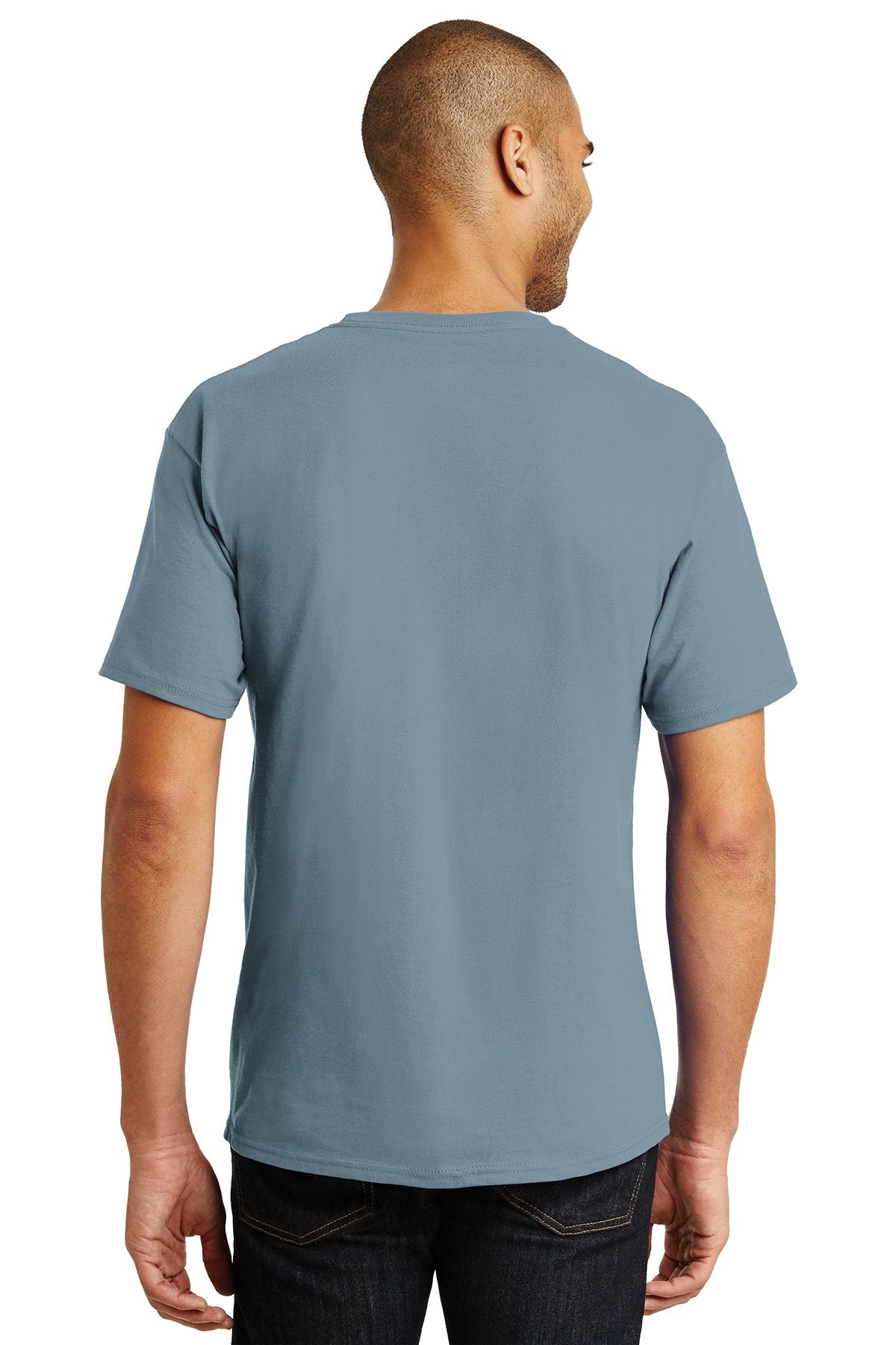 hanes tagless cotton t shirt 5250 stonewashed blue