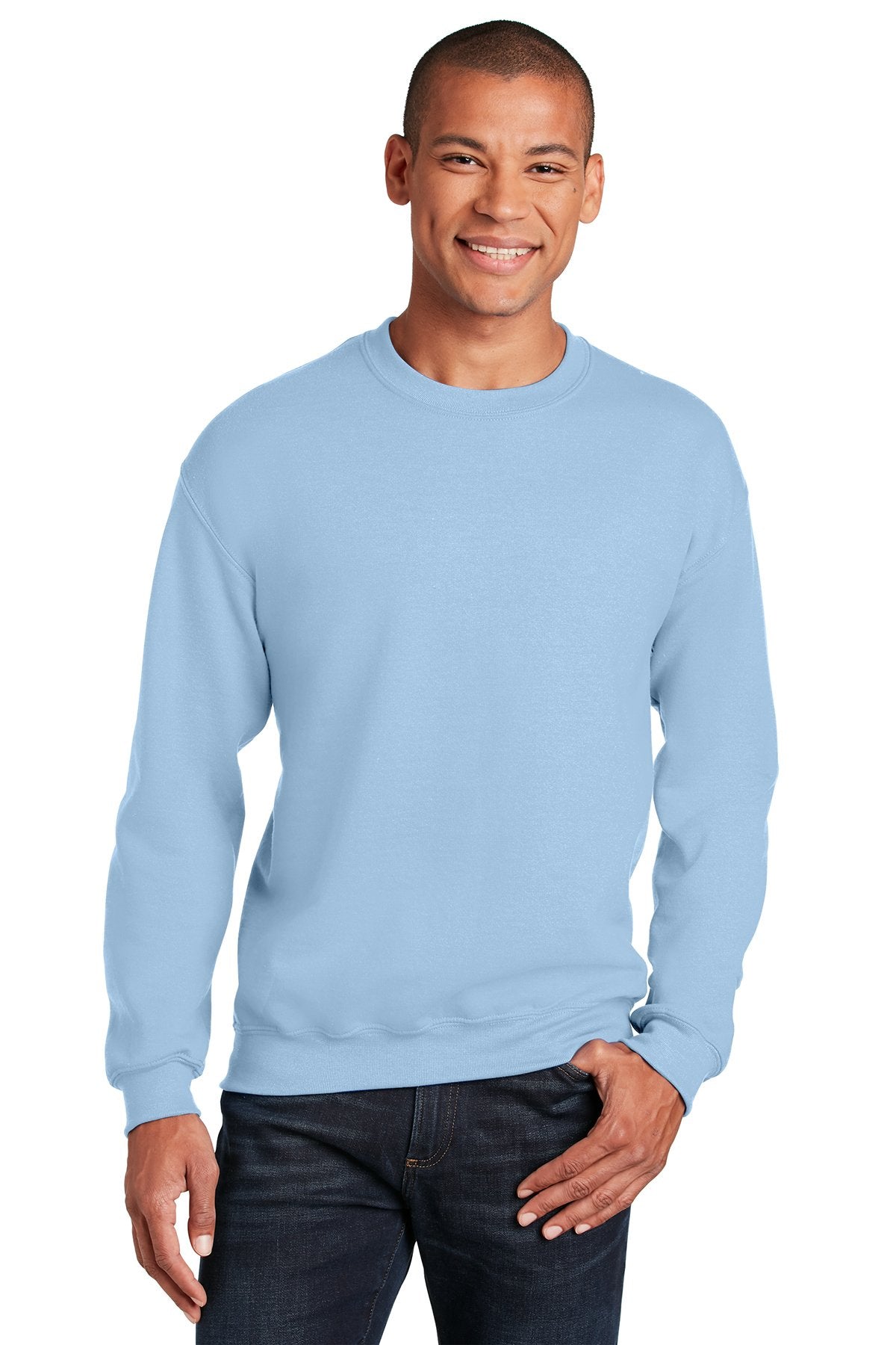 Gildan Light Blue 18000 custom logo sweatshirts embroidered
