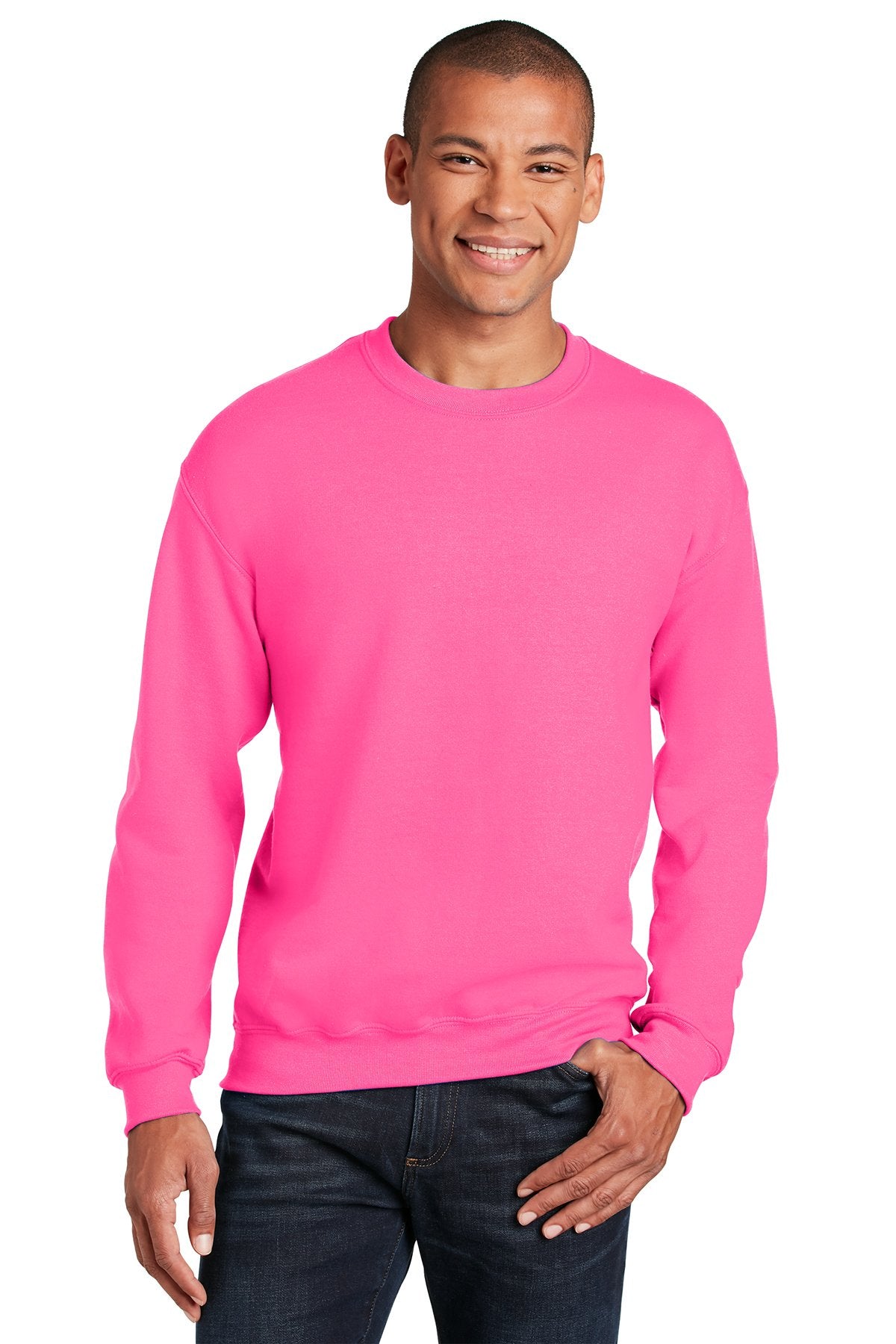Gildan Safety Pink 18000 sweatshirts with logos