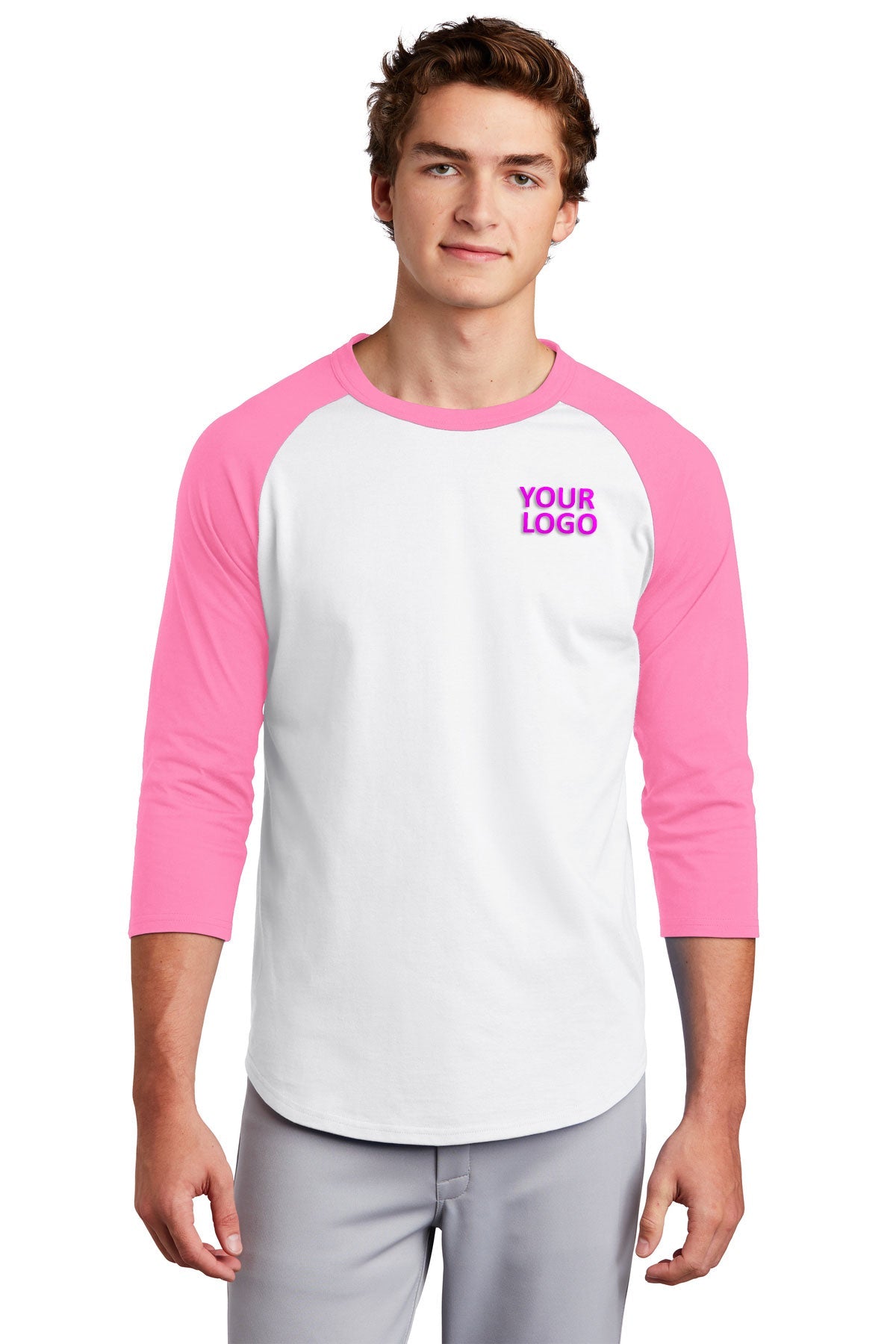 Sport-Tek Branded Colorblock Raglan Jerseys, White/ Bright Pink