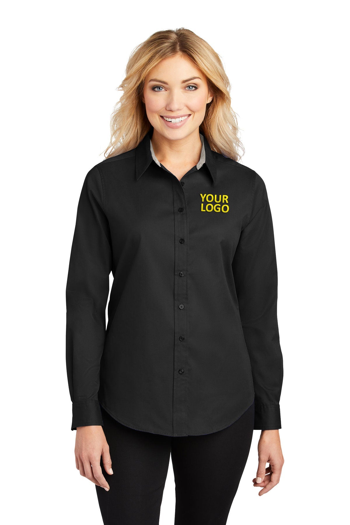 Port Authority Black/ Light Stone L608 custom work shirts