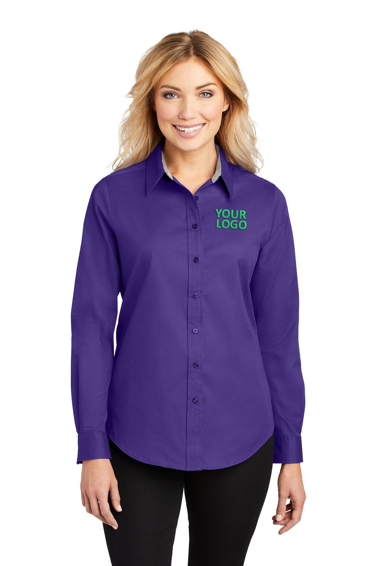 Port Authority Purple/Light Stone L608 custom embroidered shirts