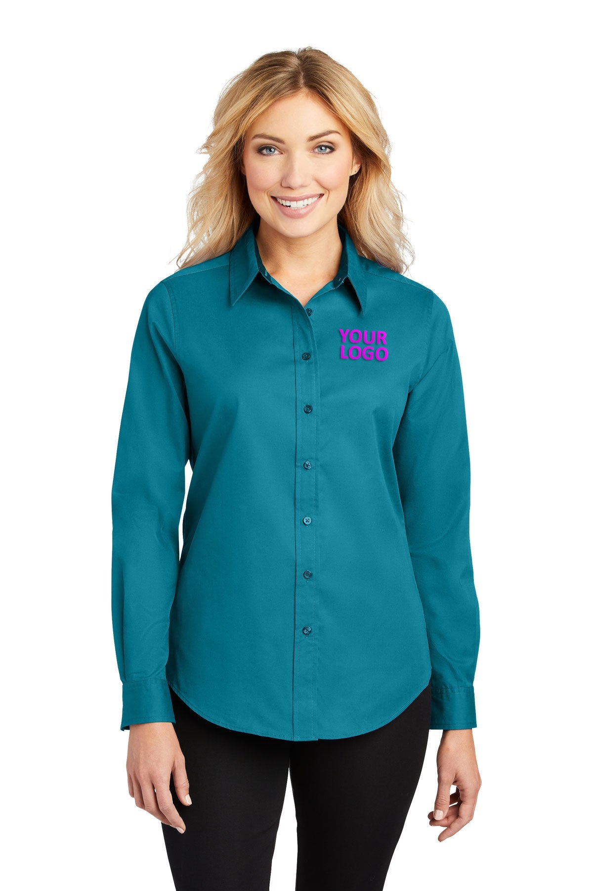 Port Authority Teal Green L608 custom embroidered shirts