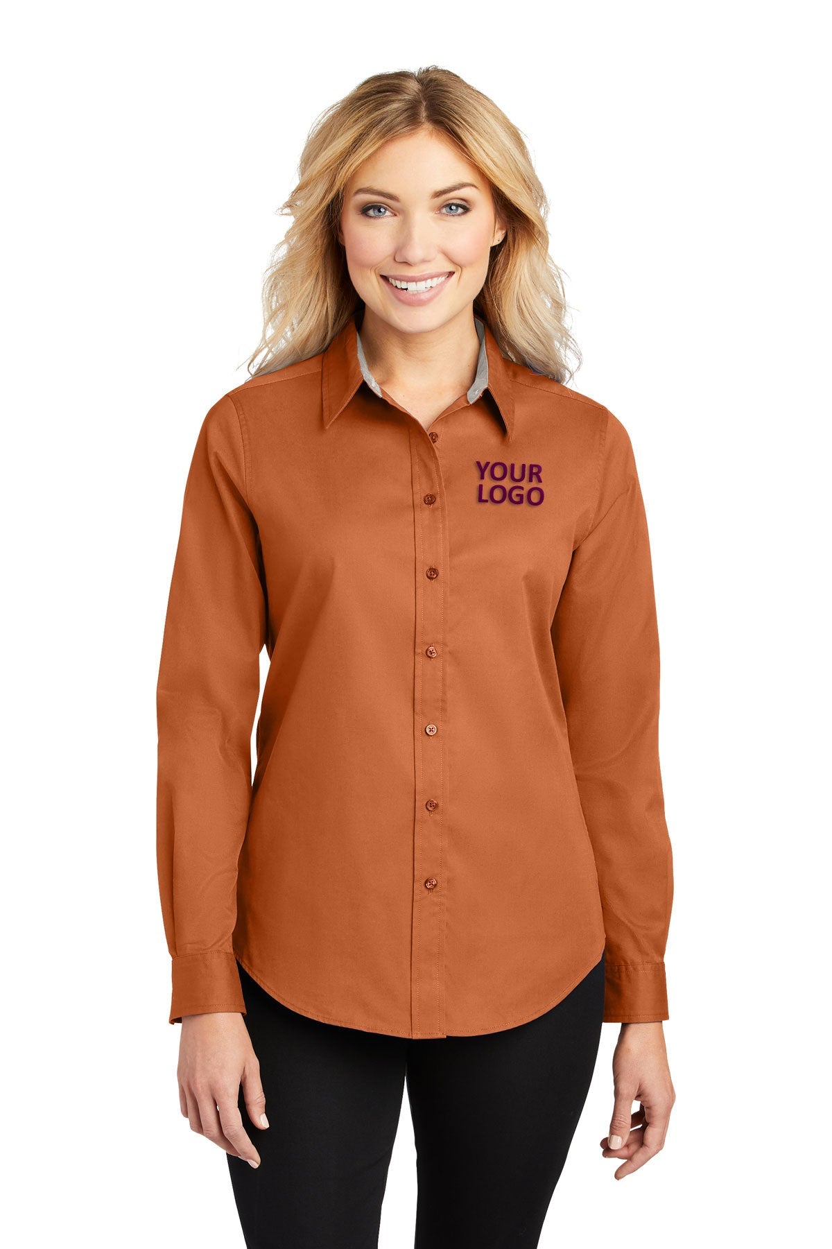 Port Authority Texas Orange/Light Stone L608 custom embroidered shirts