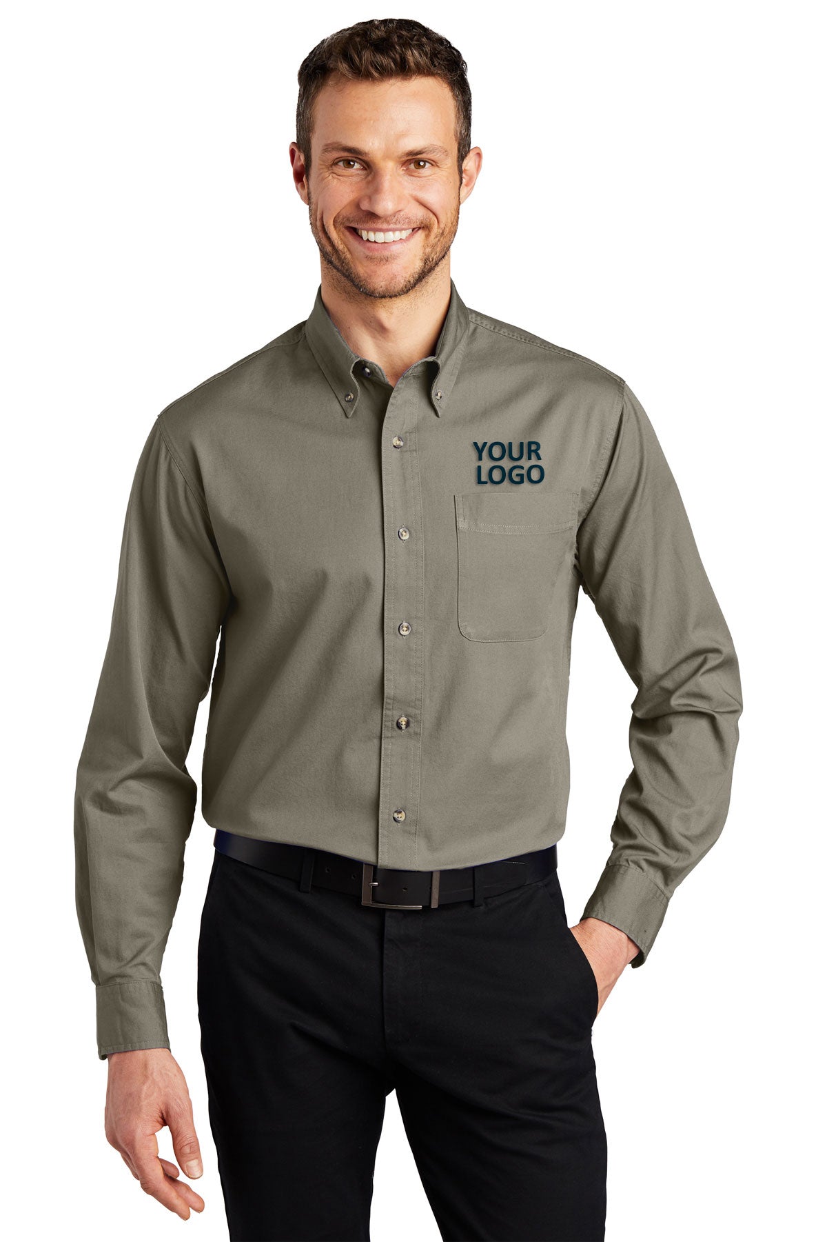 Port Authority Khaki TLS600T work shirts with logo