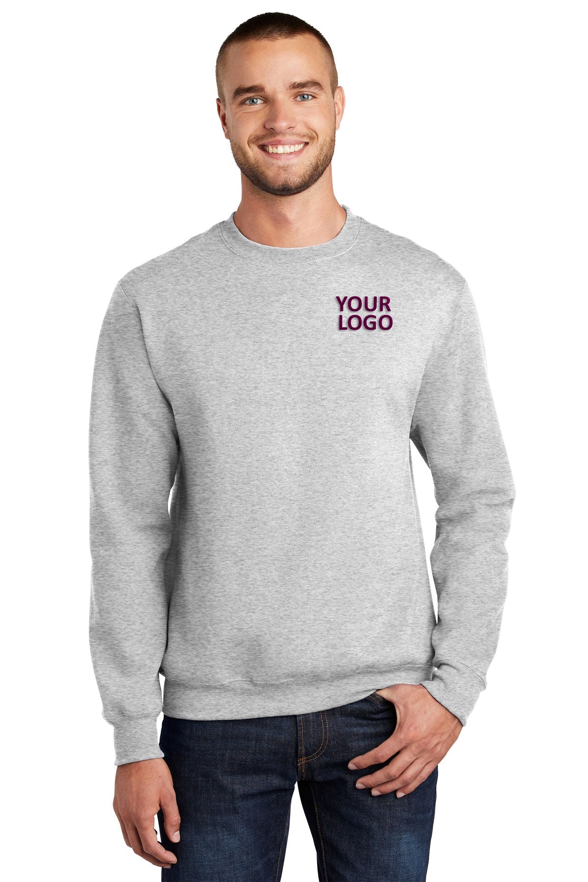 Port & Company Essential Fleece Customized Sweatshirts, Ash
