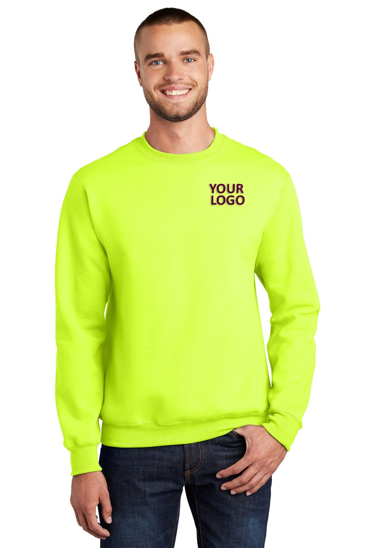 port & company safety green pc90 custom embroidery sweatshirts