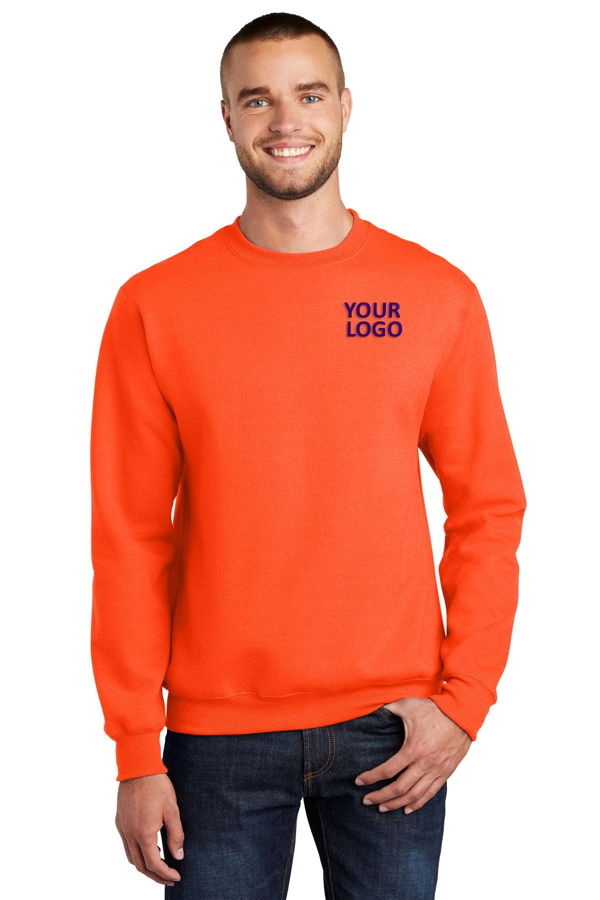 port & company safety orange pc90 custom embroidery sweatshirts