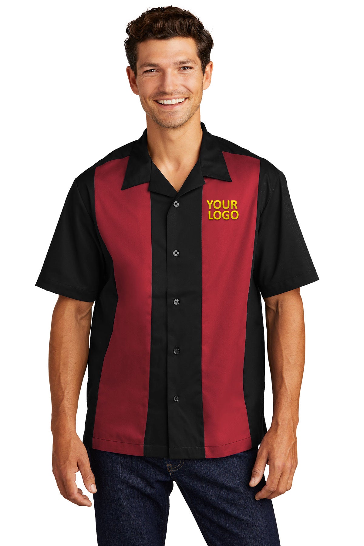 Port Authority Black/Red S300 work shirts with logo