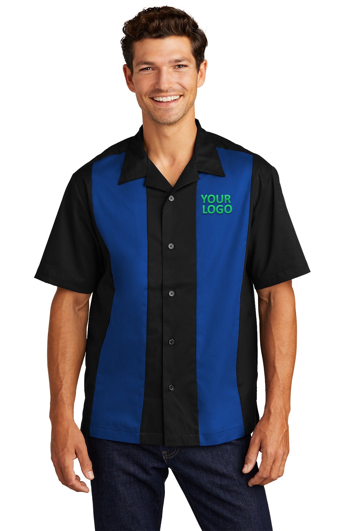 Port Authority Black/Royal S300 work shirts with logo