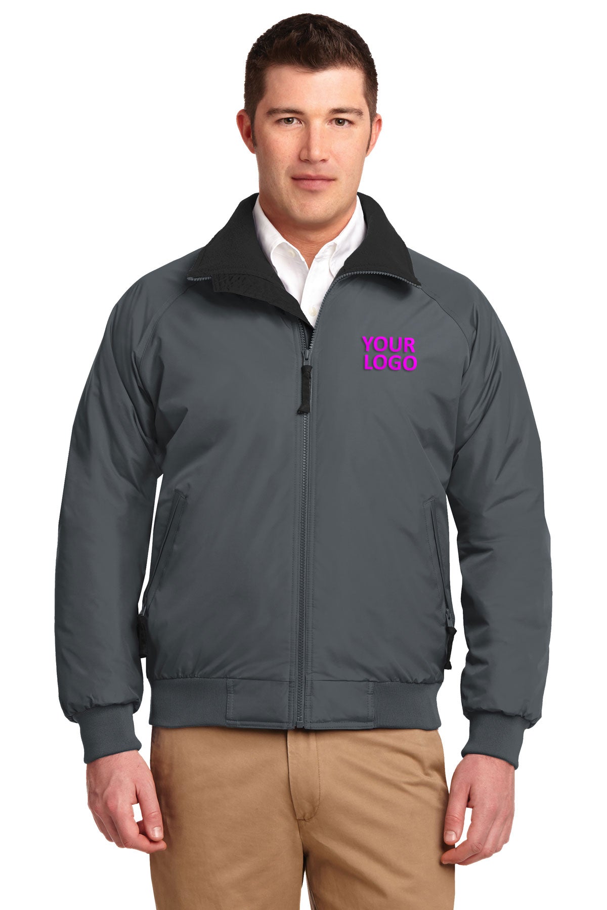 port authority steel grey/true black j754 business logo jackets