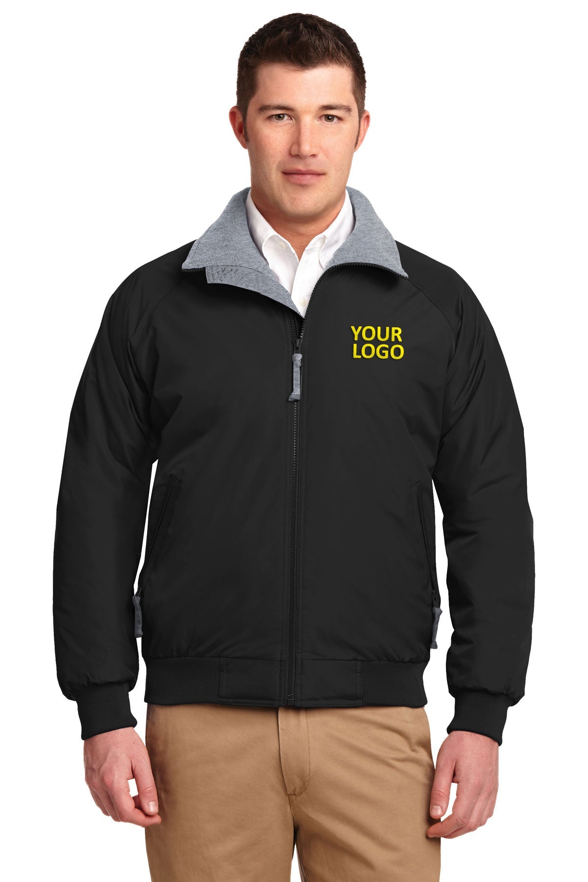 port authority true black/ grey heather j754 business logo jackets