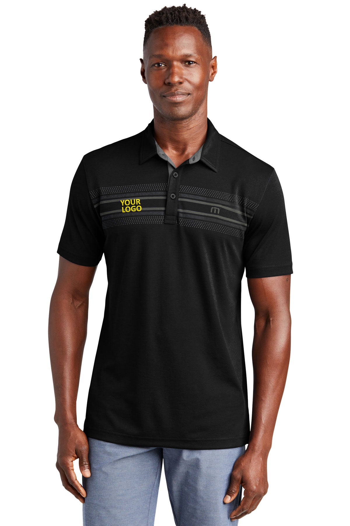 TravisMathew Black Polos custom embroidered polo shirts