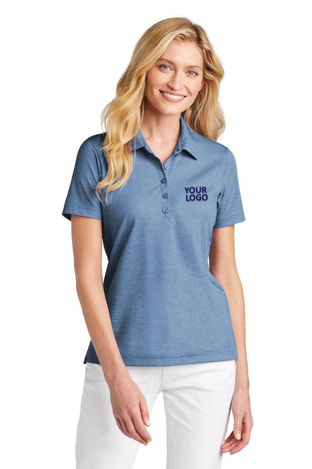 TravisMathew Classic Blue Heather Polos custom logo polo shirts embroidered