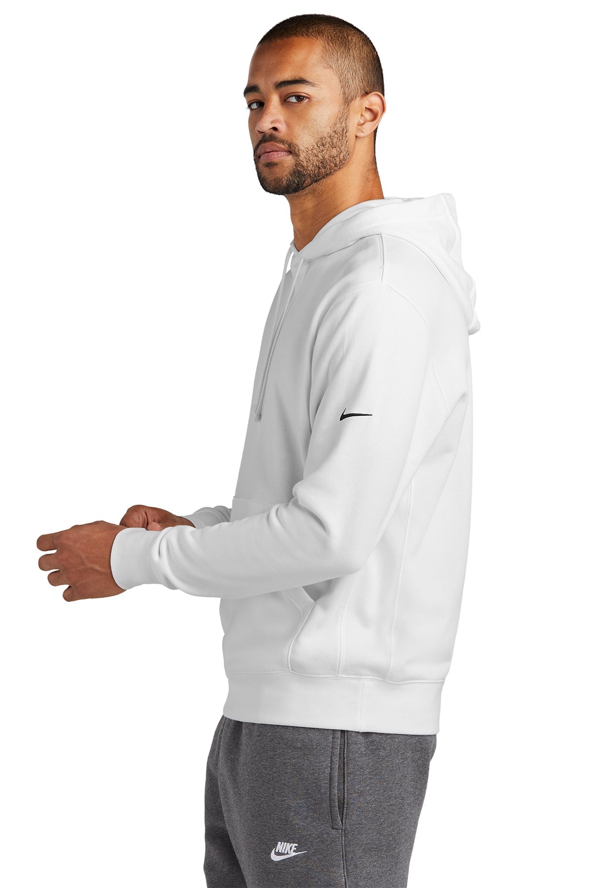 Nike club white swoosh logo clearance hoodie