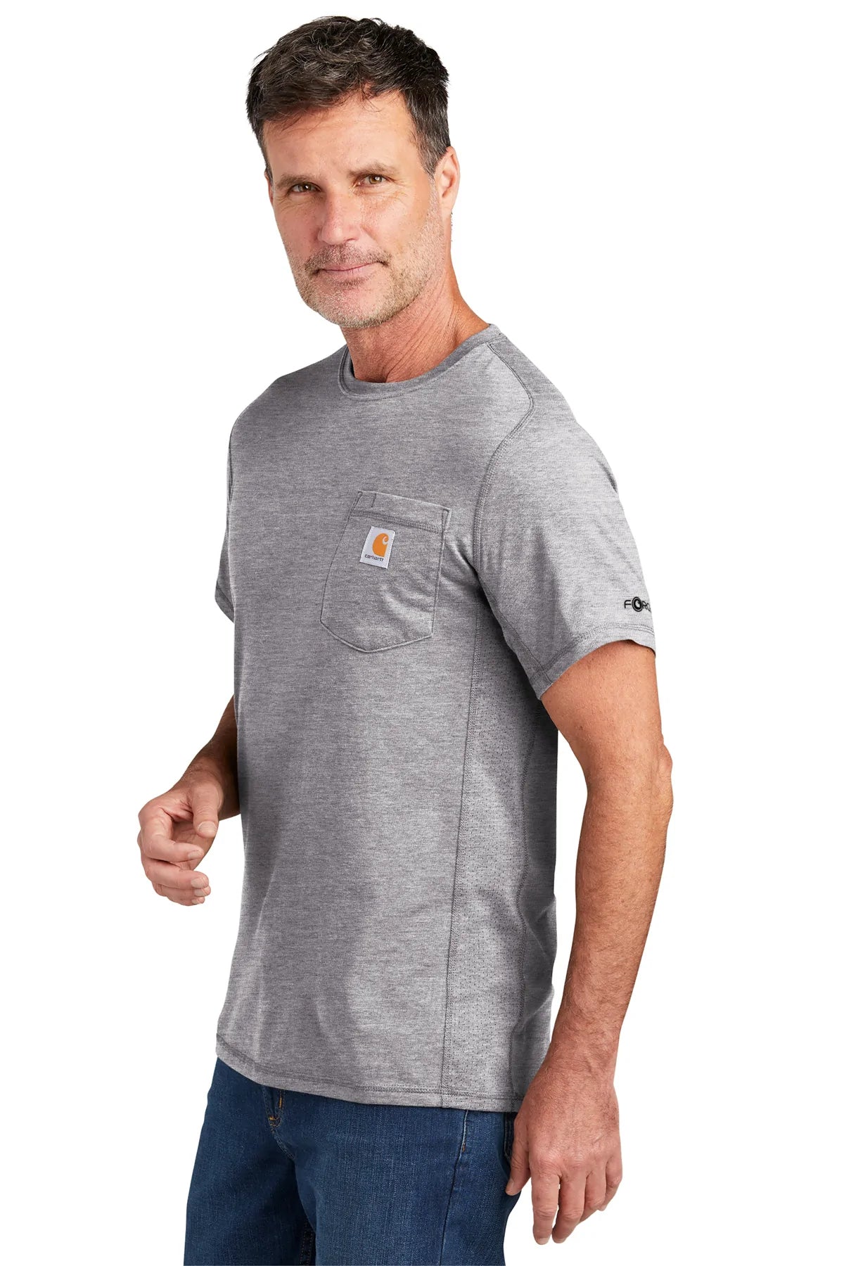 Branded Carhartt Force Short Sleeve Pocket T-Shirt Heather Grey