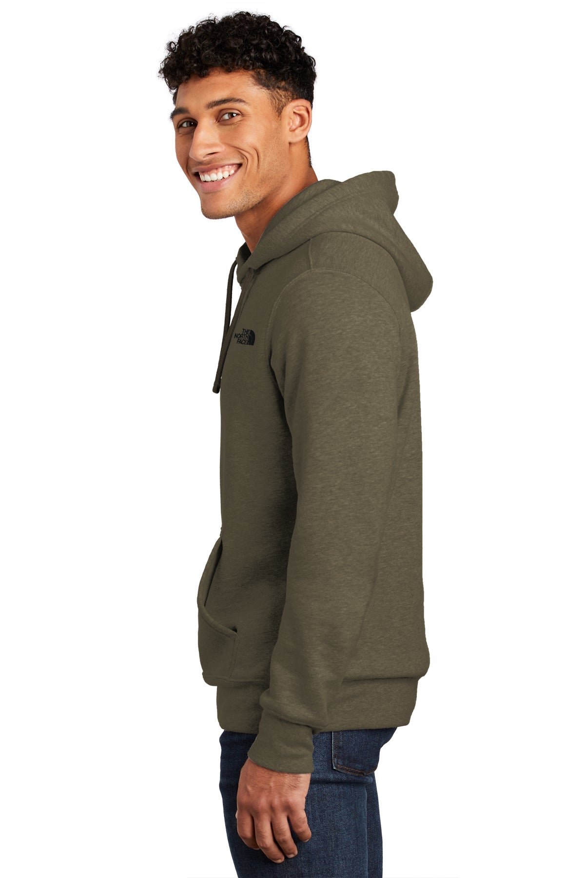 Custom North Face Chest Logo Pullover Hoodie Taupe Green Heather