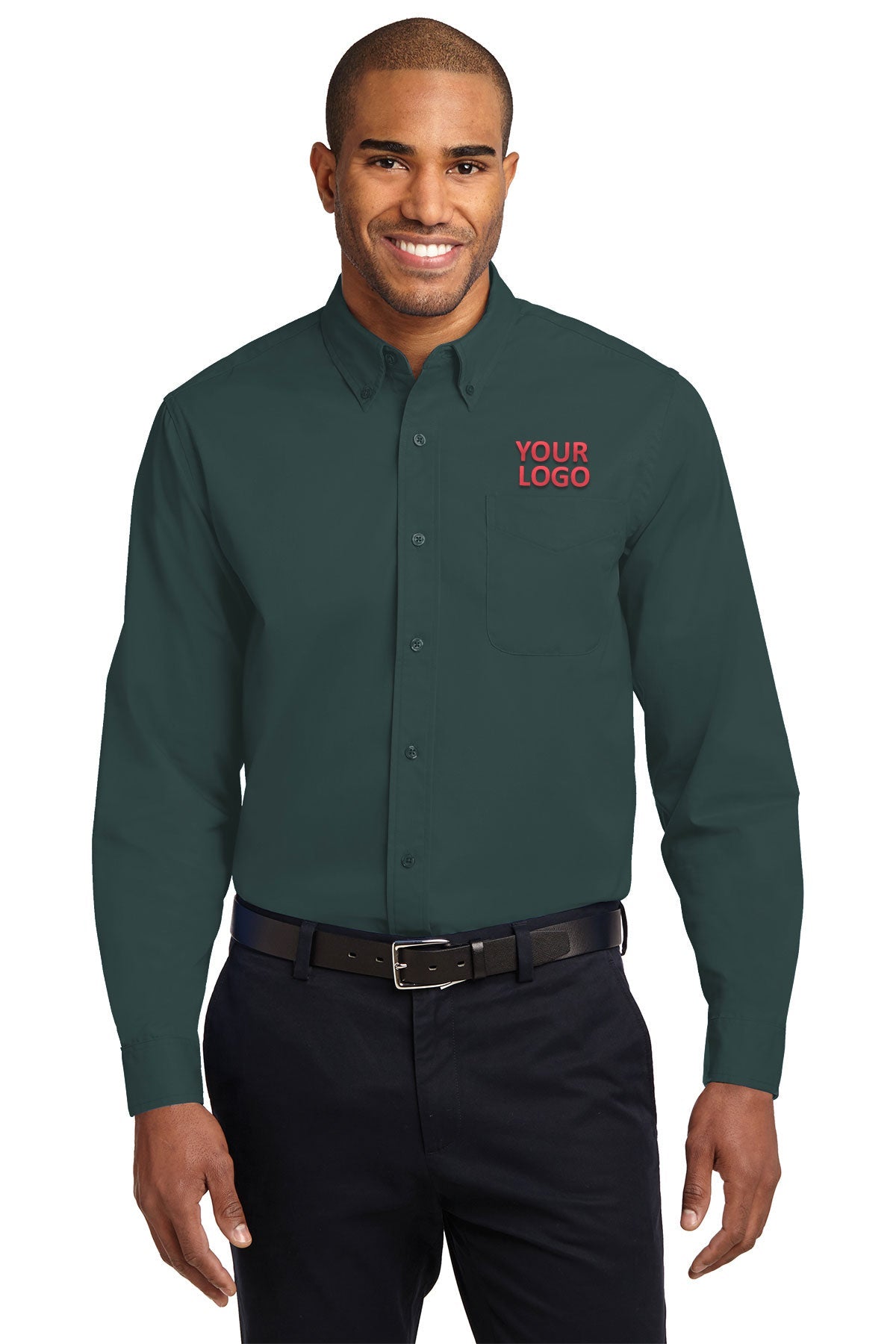 Port Authority Long Sleeve Easy Care Shirt S608 Dark Green/Navy