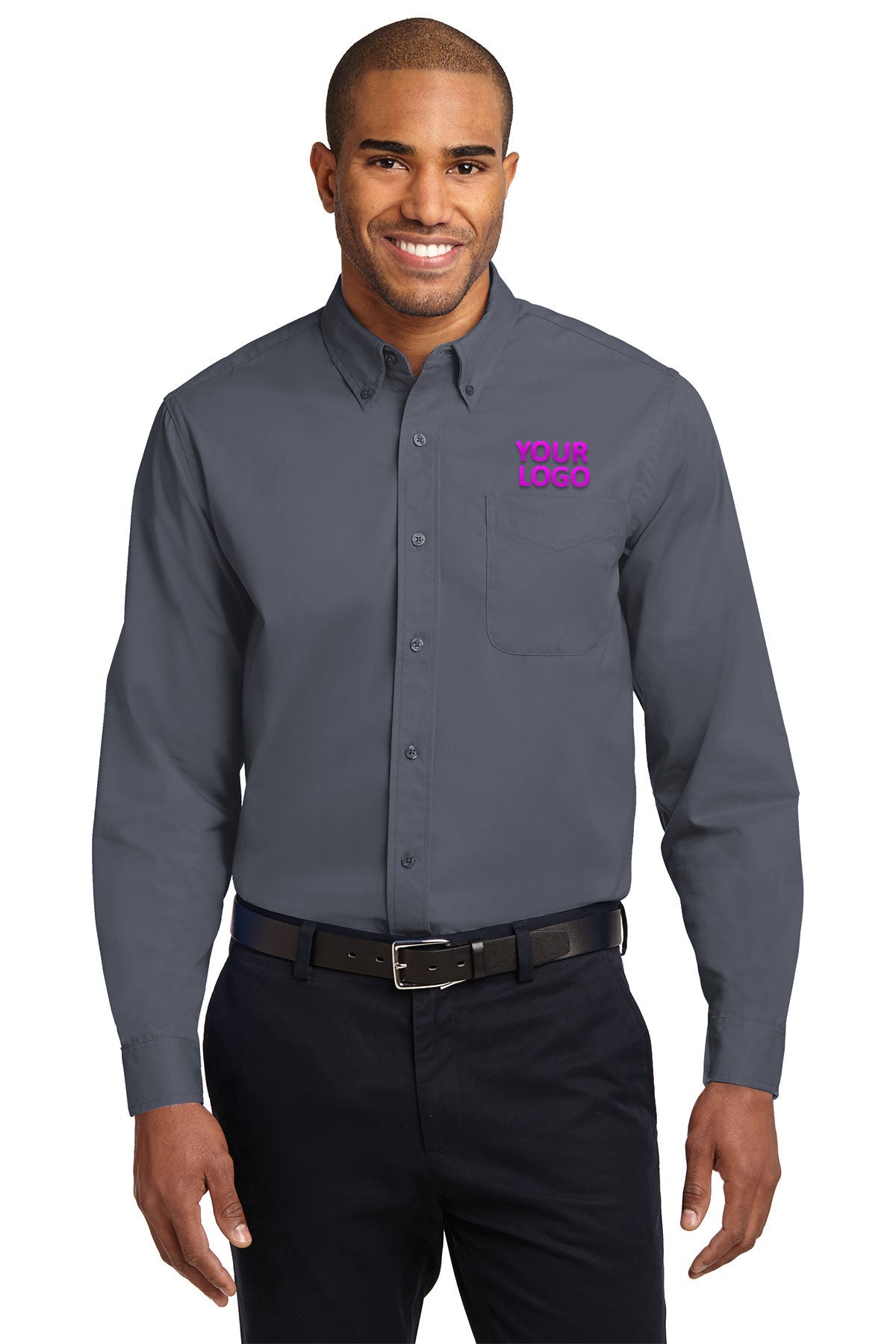 Port Authority Steel Grey/Light Stone S608 business shirts with company logo