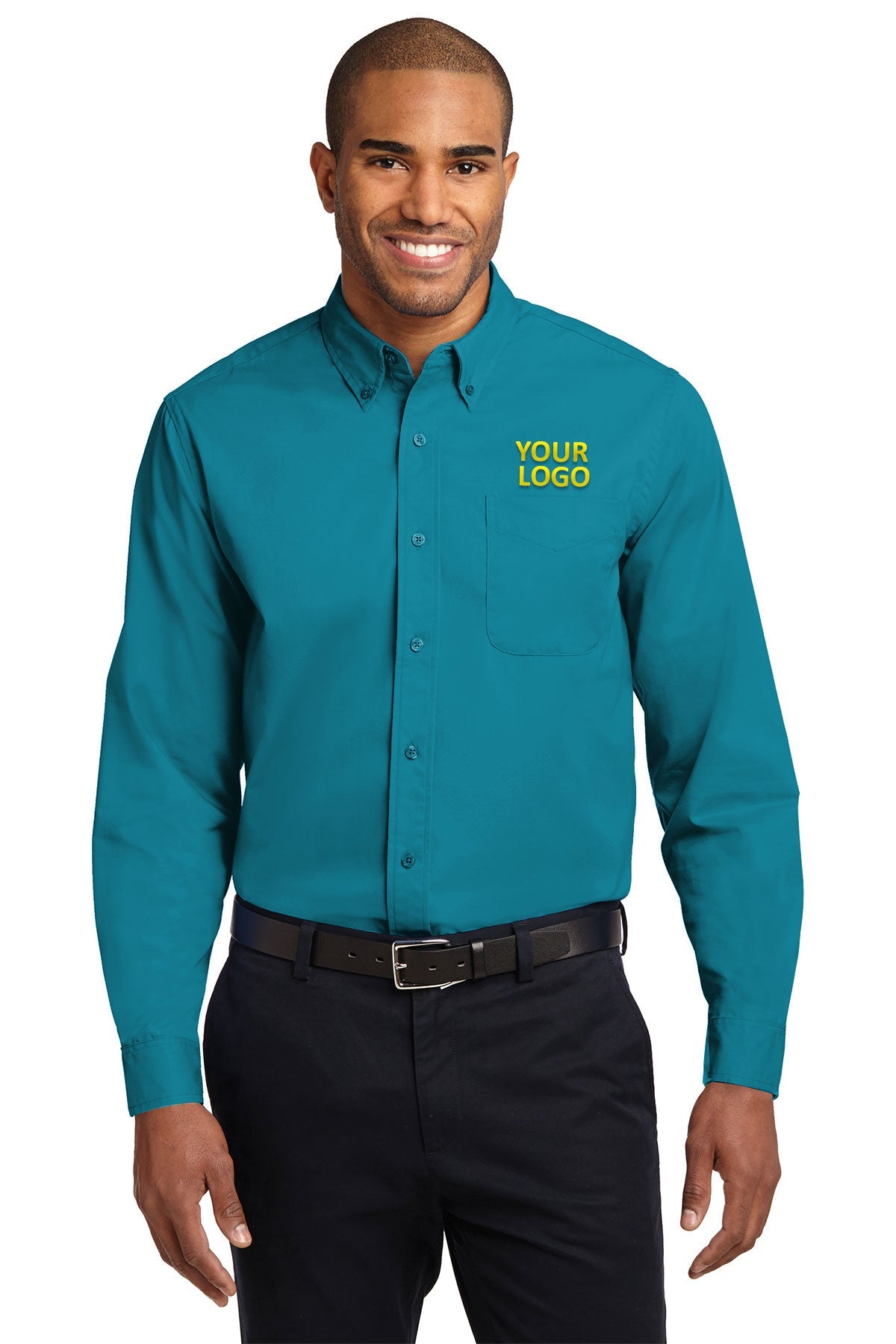 Port Authority Teal Green S608 business shirts with company logo