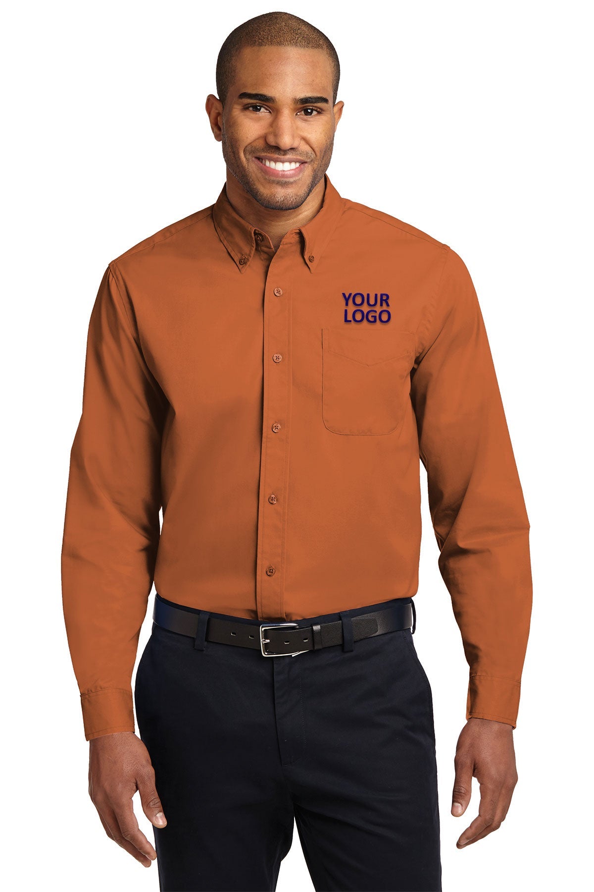 Port Authority Texas Orange/Light Stone S608 business shirts with company logo