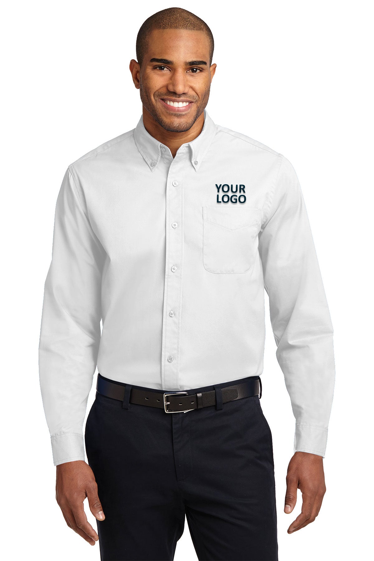 Port Authority White/ Light Stone S608 business shirts with company logo