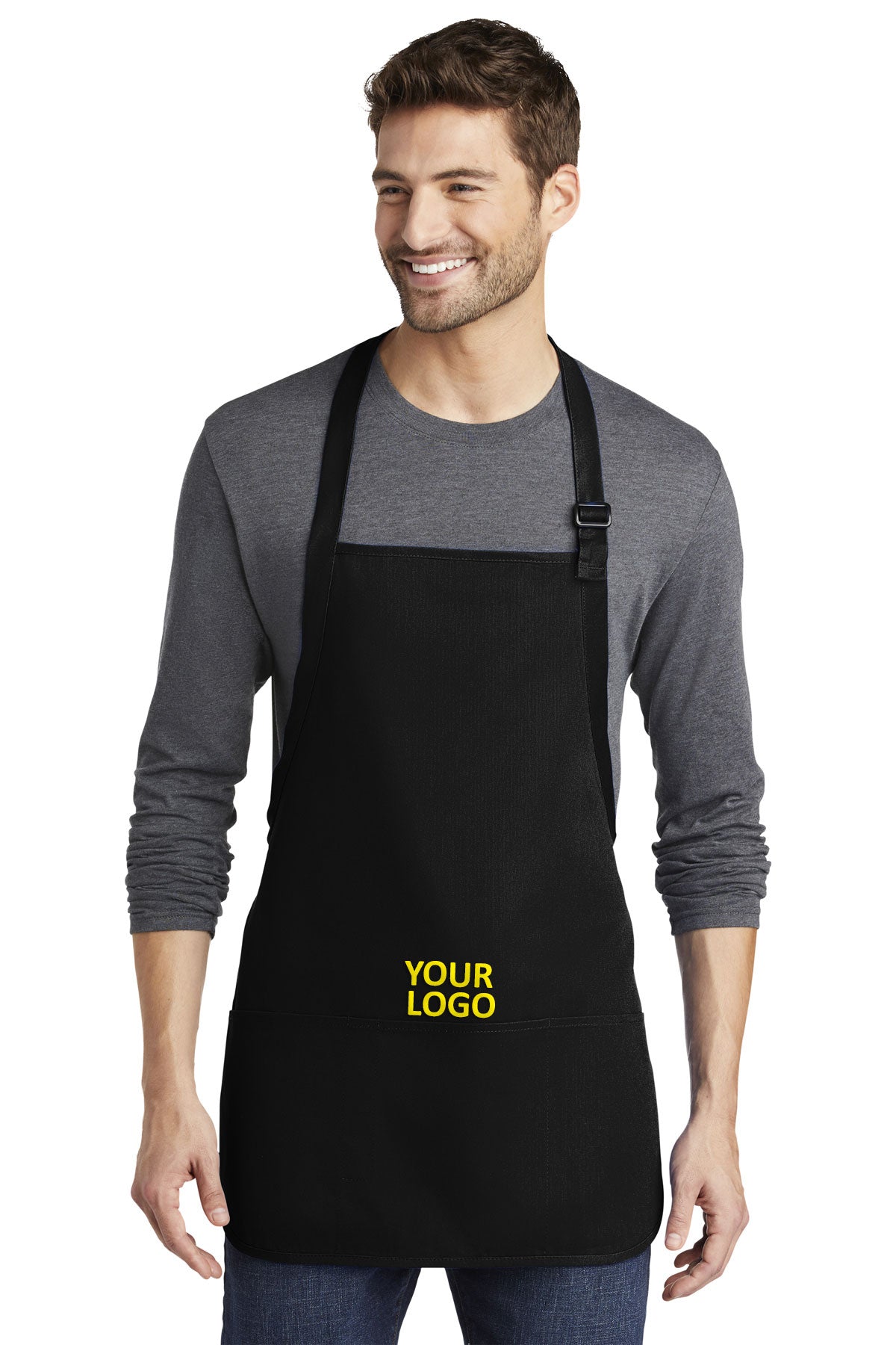 Port Authority Medium-Length Apron with Pouch Pockets A510 Black