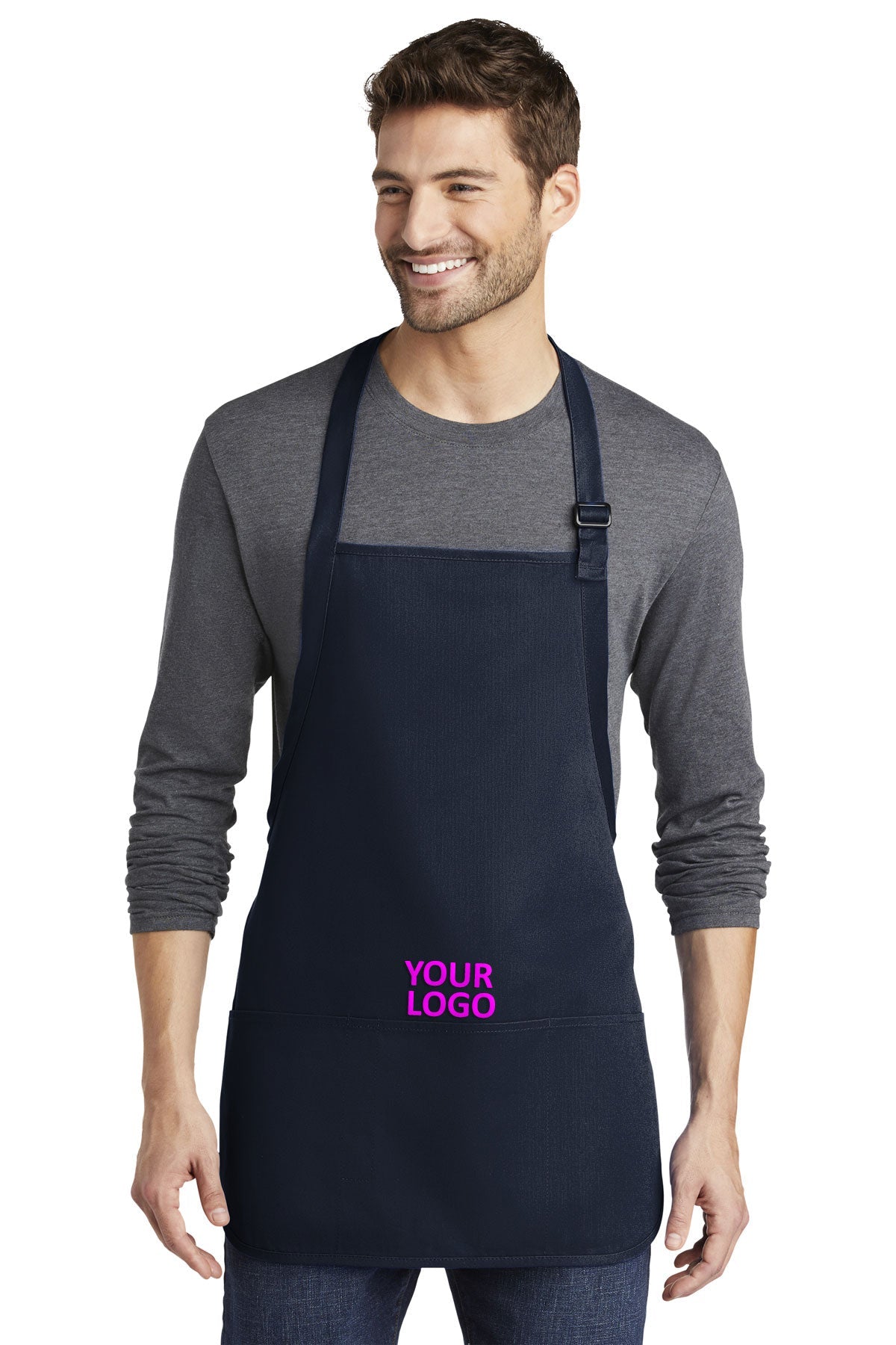 Port Authority Medium-Length Apron with Pouch Pockets A510 Navy