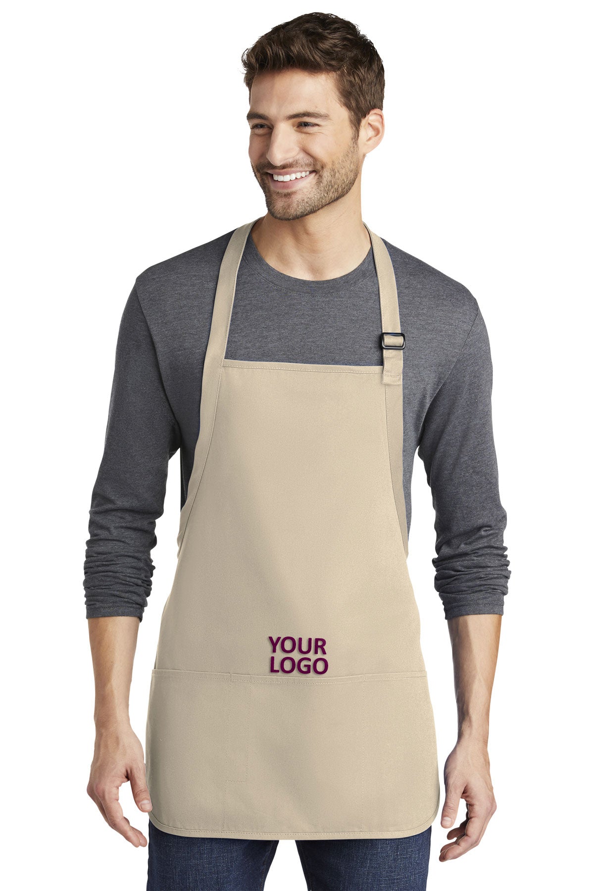 Port Authority Medium-Length Apron with Pouch Pockets A510 Stone