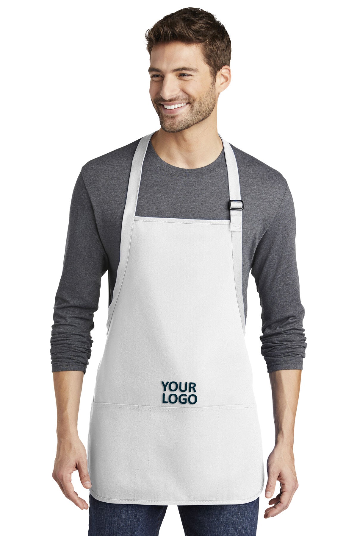 Port Authority Medium-Length Apron with Pouch Pockets A510 White