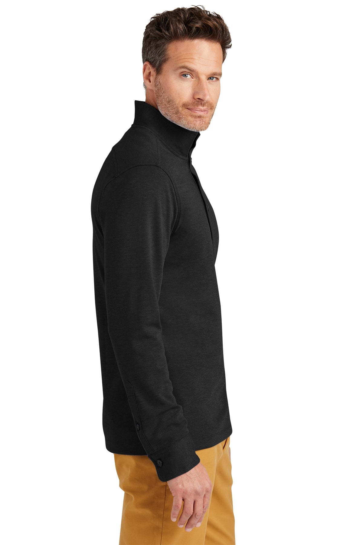 Brooks Brothers Mid-Layer Stretch 1/2-Button, Black Heather