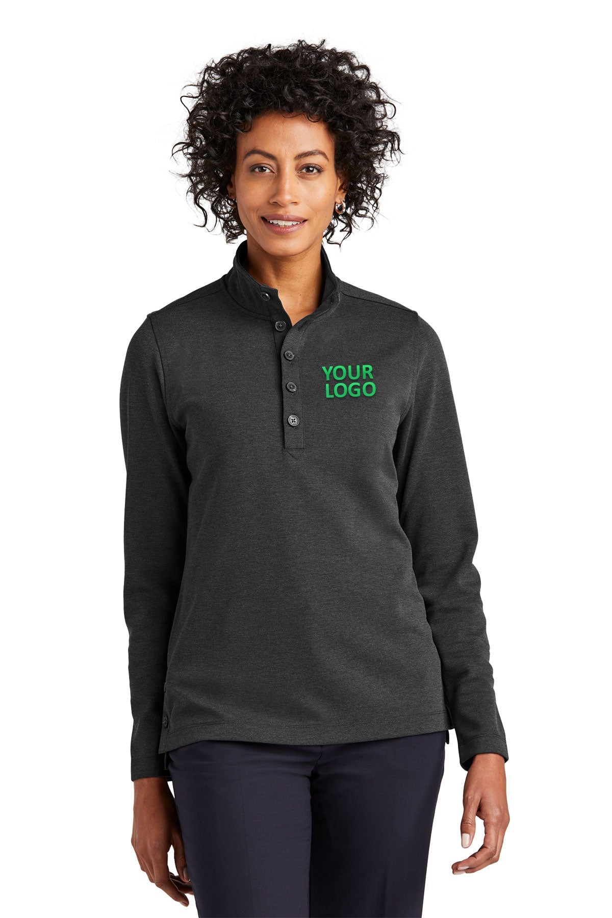 Brooks Brothers Womens Mid-Layer Stretch 1/2-Button, Windsor Grey Heather