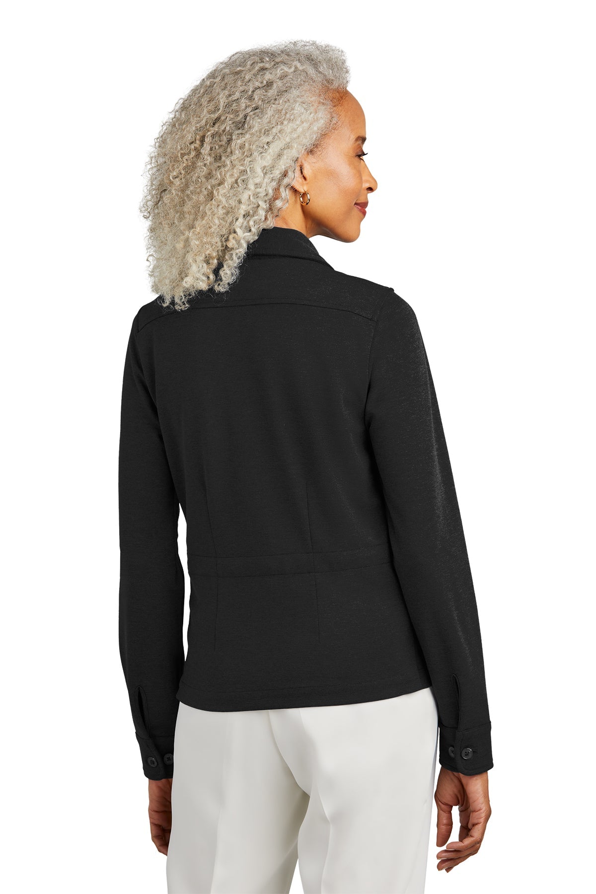 Brooks Brothers Womens Mid-Layer Stretch Button Jacket, Black Heather