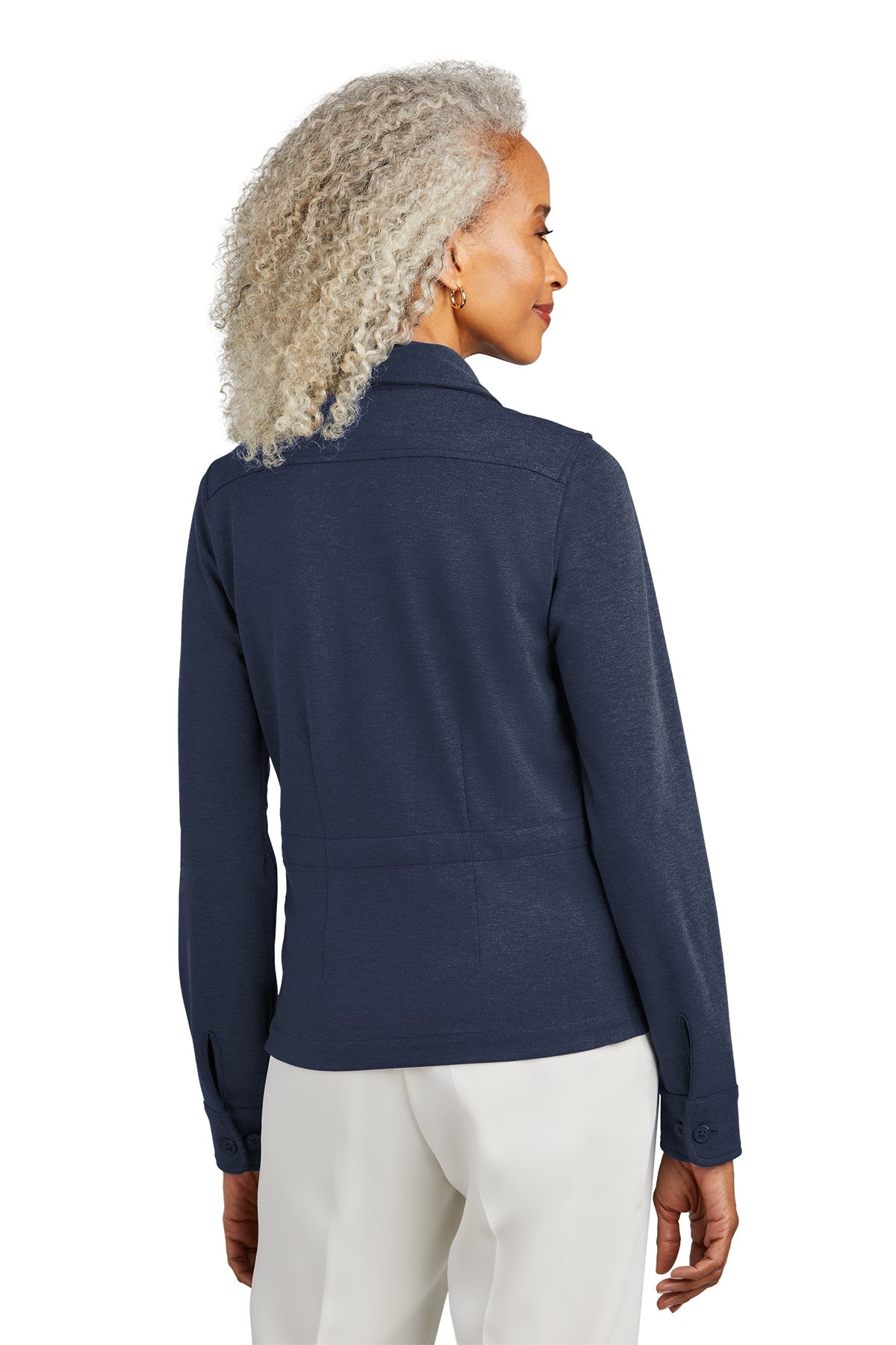 Brooks Brothers Womens Mid-Layer Stretch Button Jacket, Navy Blazer Heather