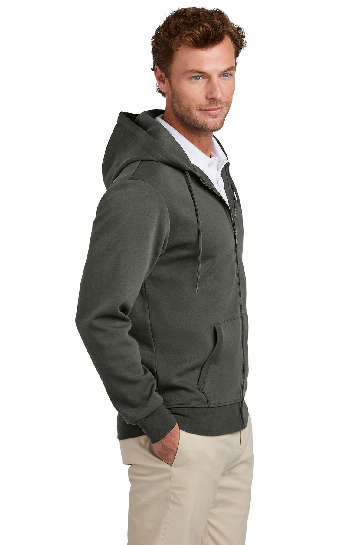 Brooks Brothers Double-Knit Full-Zip Hoodie, Windsor Grey