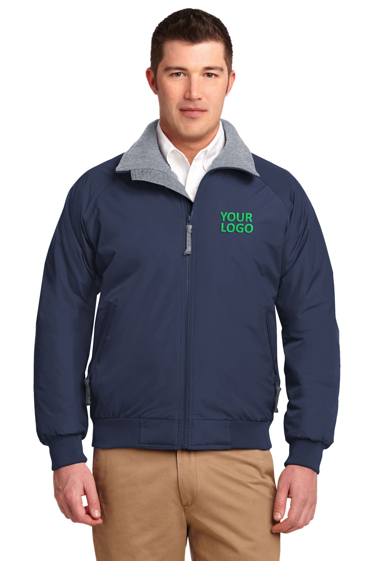 port authority true navy/ grey heather tlj754 promotional jackets company logo