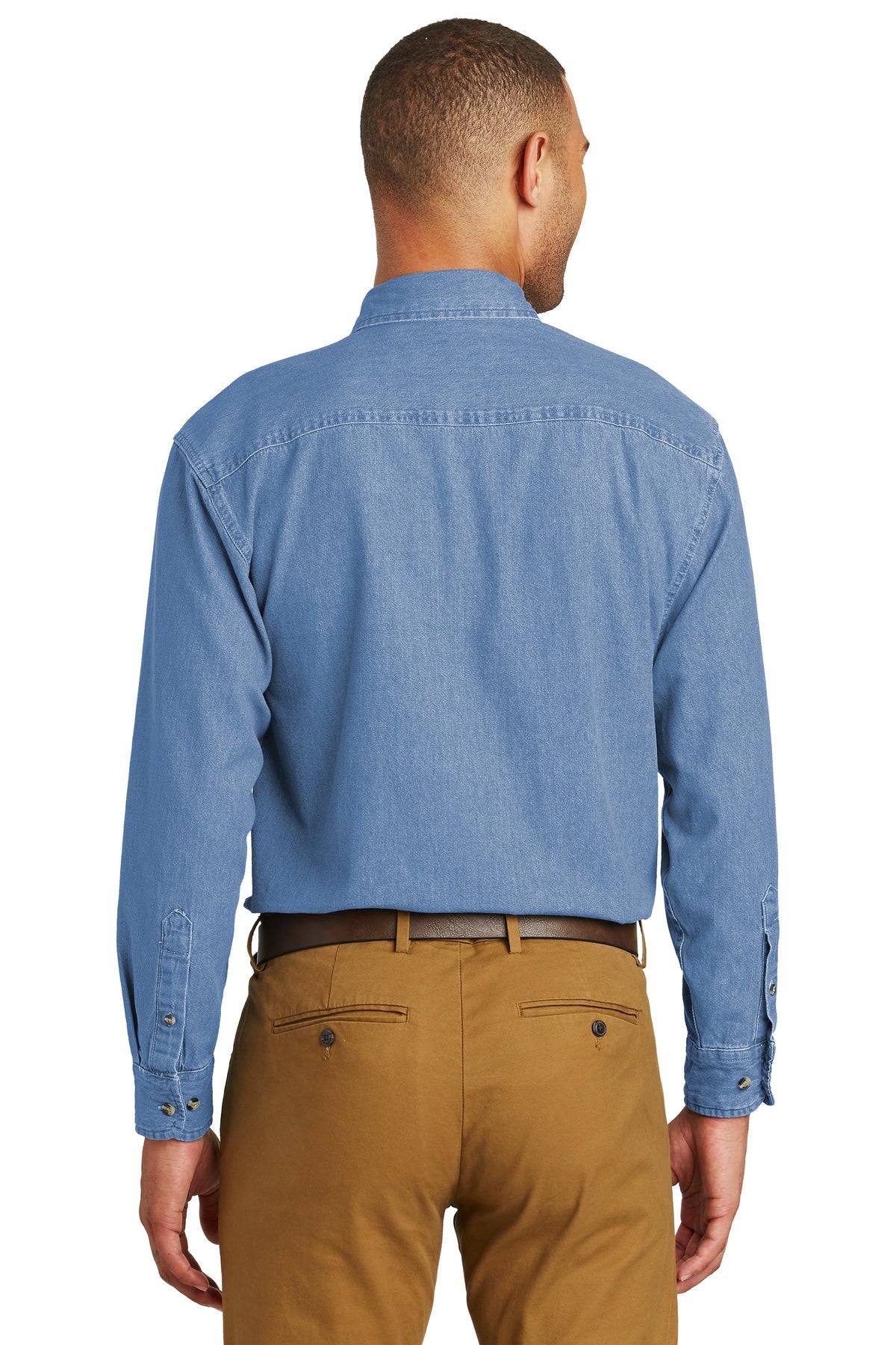 Port & Company Long Sleeve Custom Denim Shirts, Faded Blue