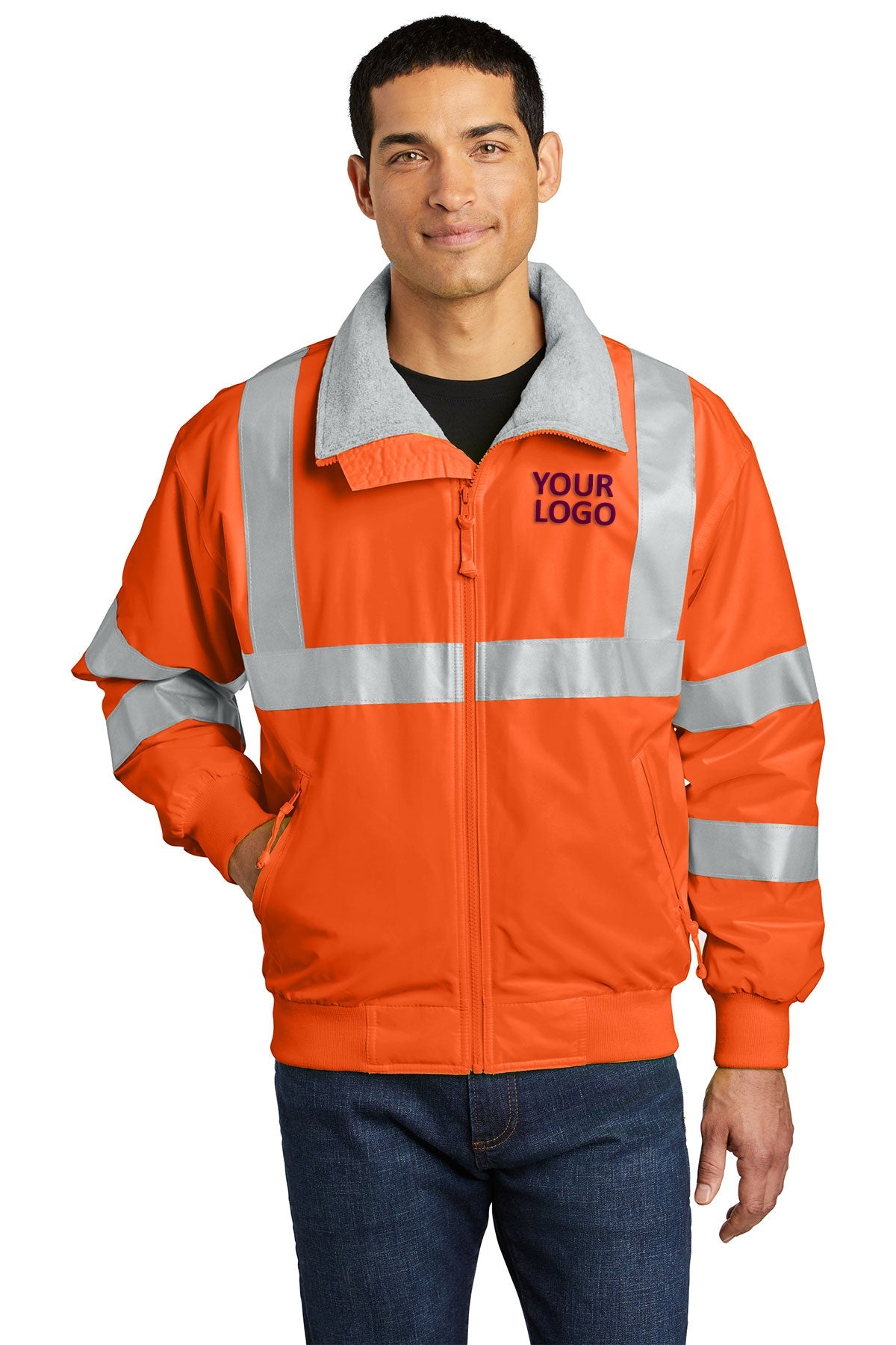 port authority safety orange/ reflective srj754 team jackets embroidered