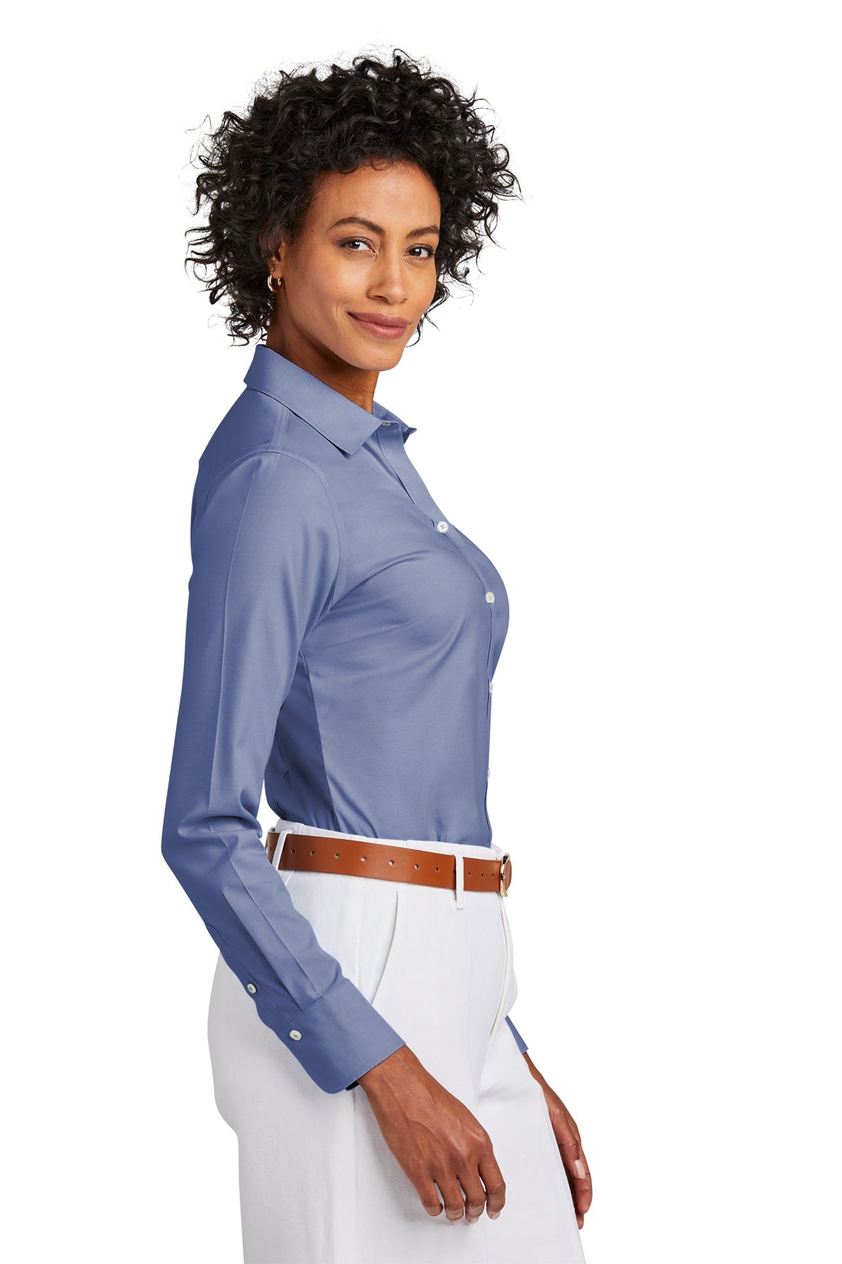 Brooks Brothers Womens Wrinkle-Free Stretch Pinpoint Shirt, Cobalt Blue