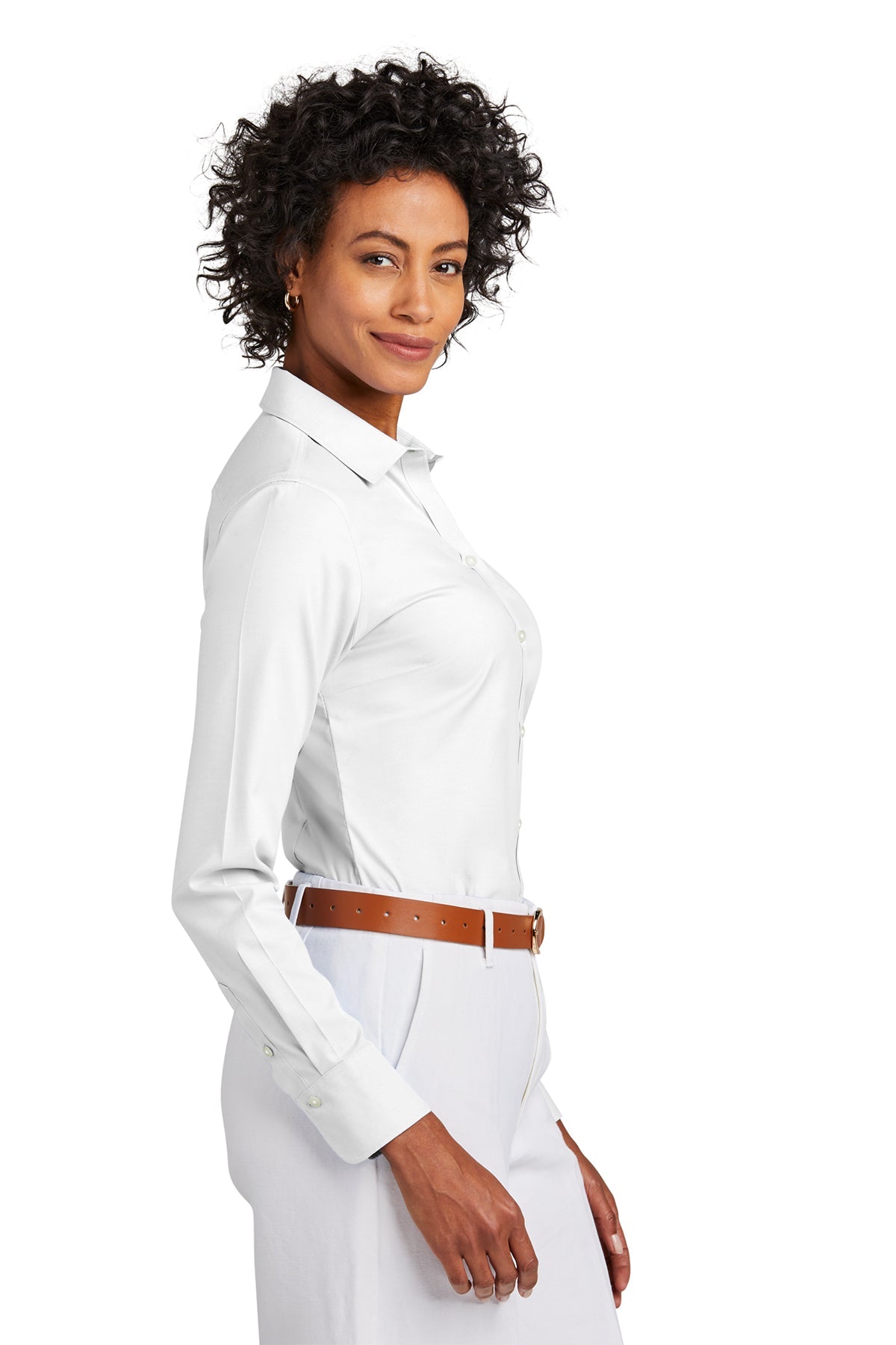 Brooks Brothers Womens Wrinkle-Free Stretch Pinpoint Shirt, White