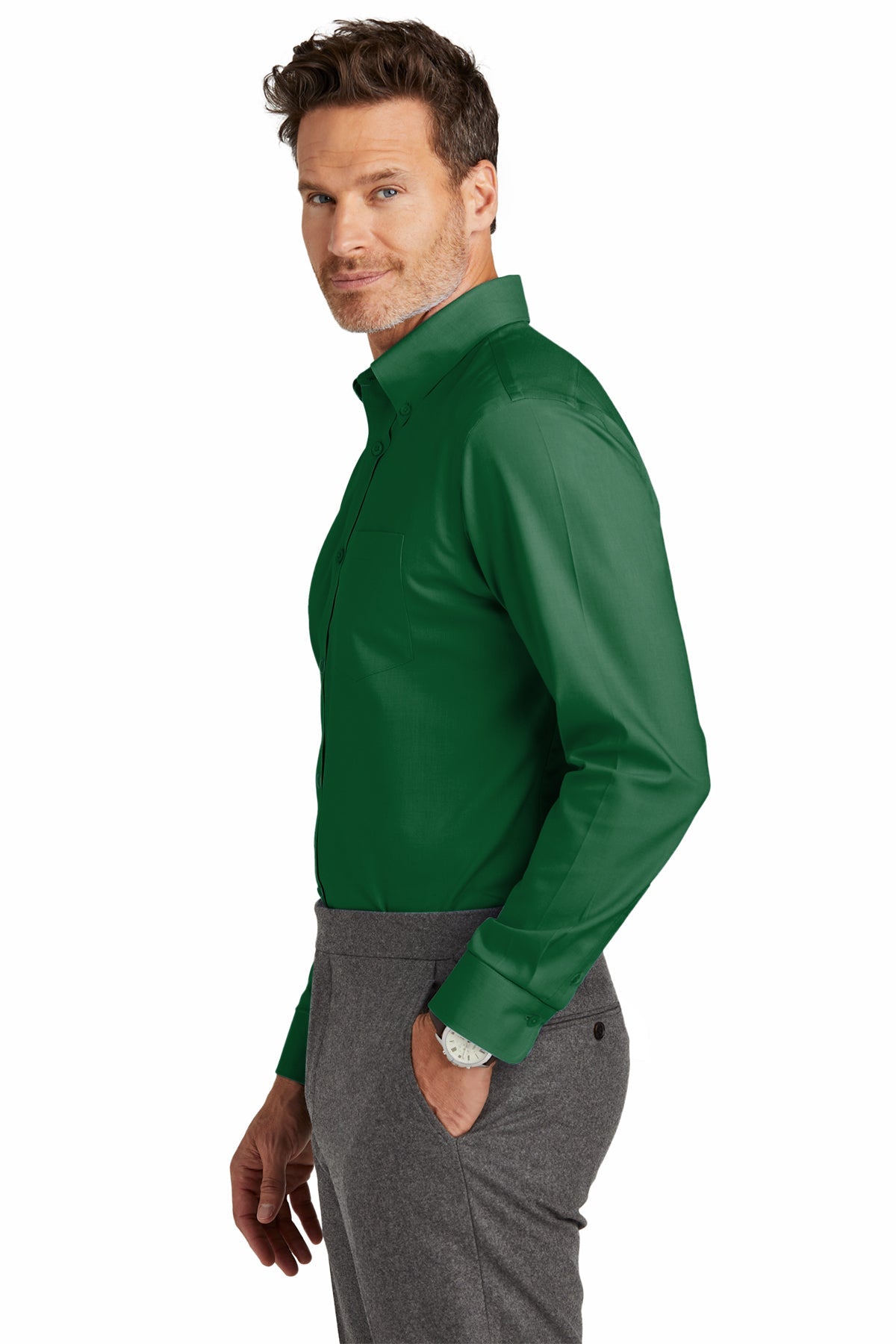 Brooks Brothers Wrinkle-Free Stretch Nailhead Shirt, Club Green